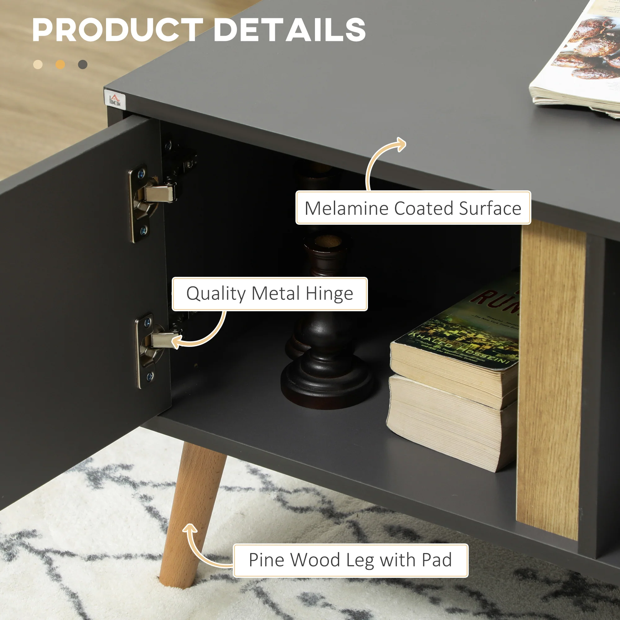 HOMCOM Coffee Table Modern Centre Table with Storage Rectangular Side Table Grey - Image 5