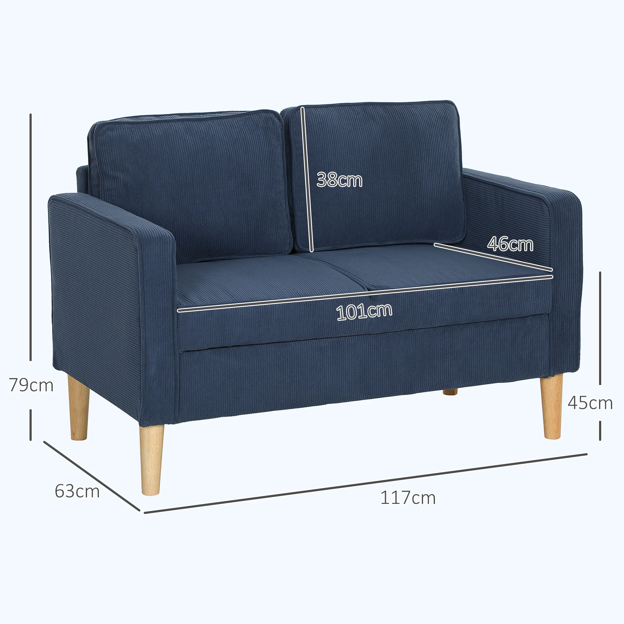 HOMCOM Compact 2 Seater Sofa With Under Seat Storage For Small Spaces - Image 5