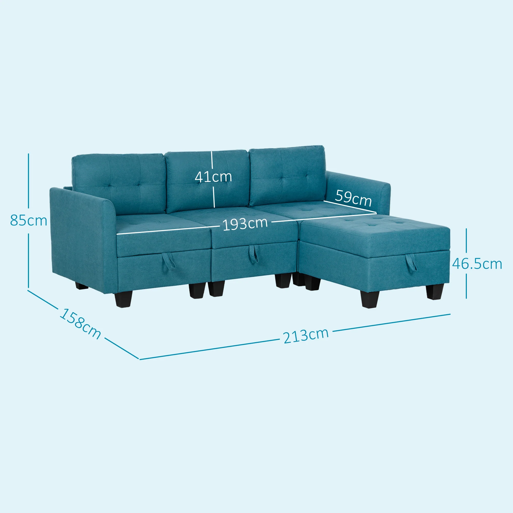 HOMCOM Convertible Modular Sectional Sofa w/ Storage Wood Frame - Image 14