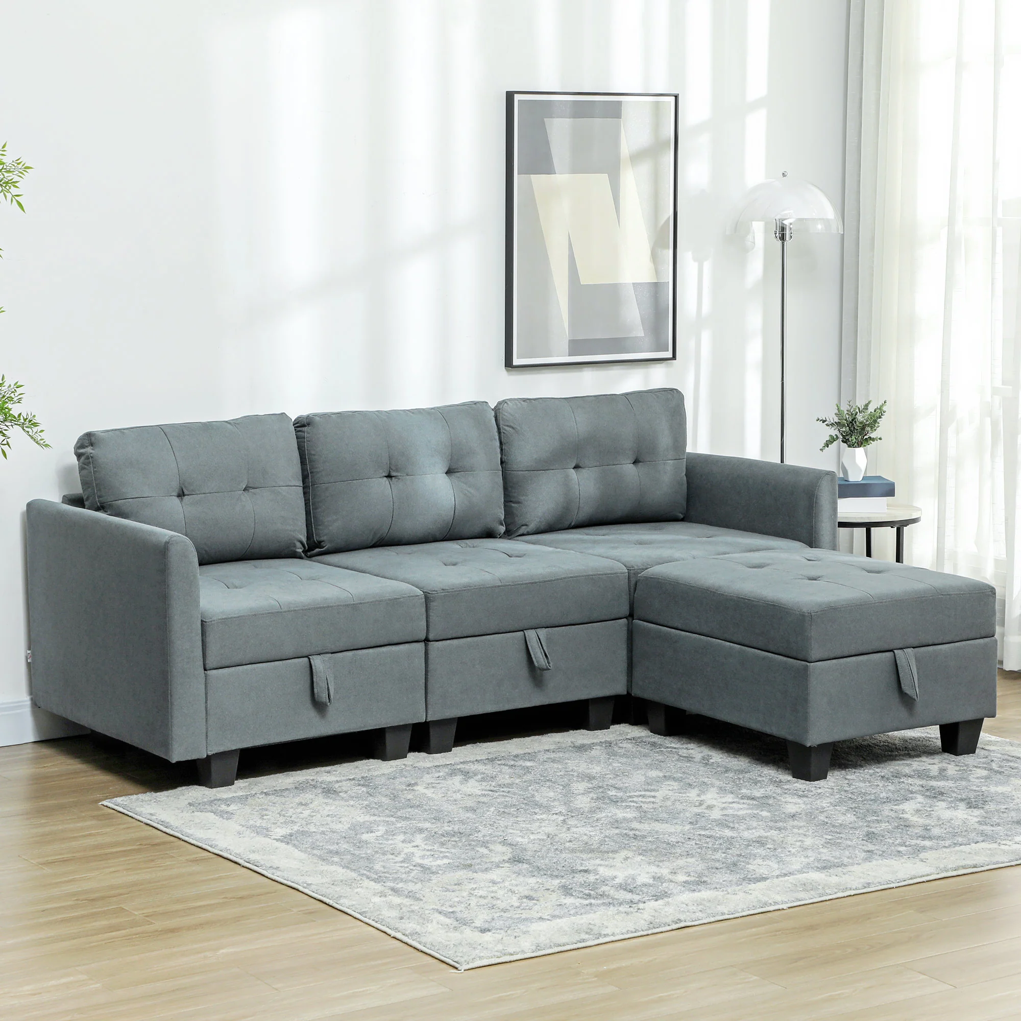 HOMCOM Convertible Modular Sectional Sofa w/ Storage Wood Frame - Image 2