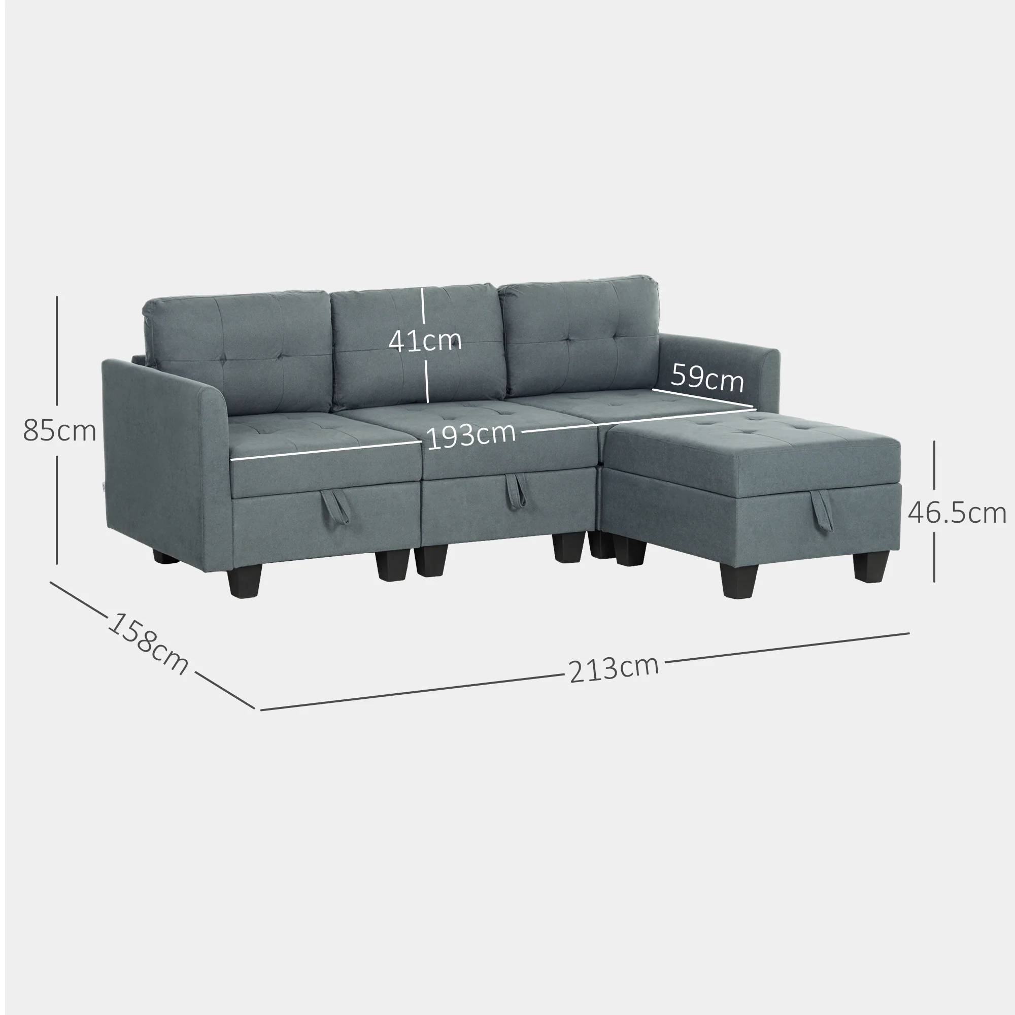 HOMCOM Convertible Modular Sectional Sofa w/ Storage Wood Frame - Image 5