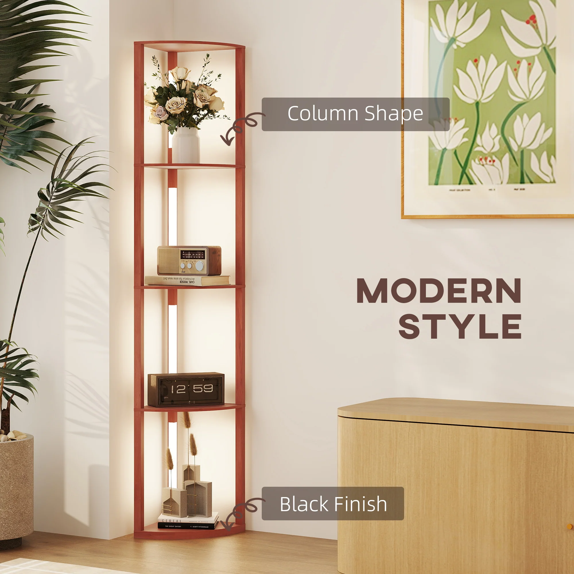 HOMCOM Corner Floor Lamp With Dimmable Warm White LED Light - Image 12