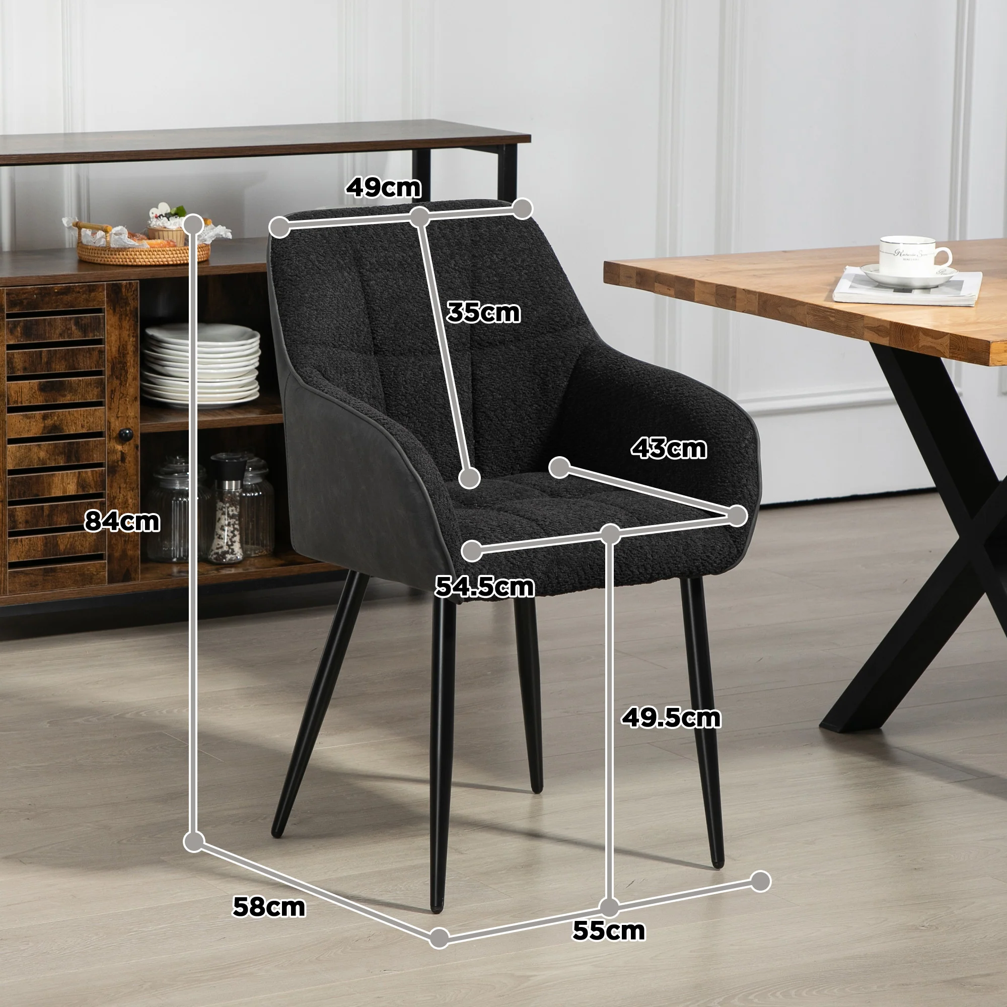 HOMCOM Accent Chair W/ Foot Pads And Chenille Fabric Arm Chair - Cream White/Black - Image 17