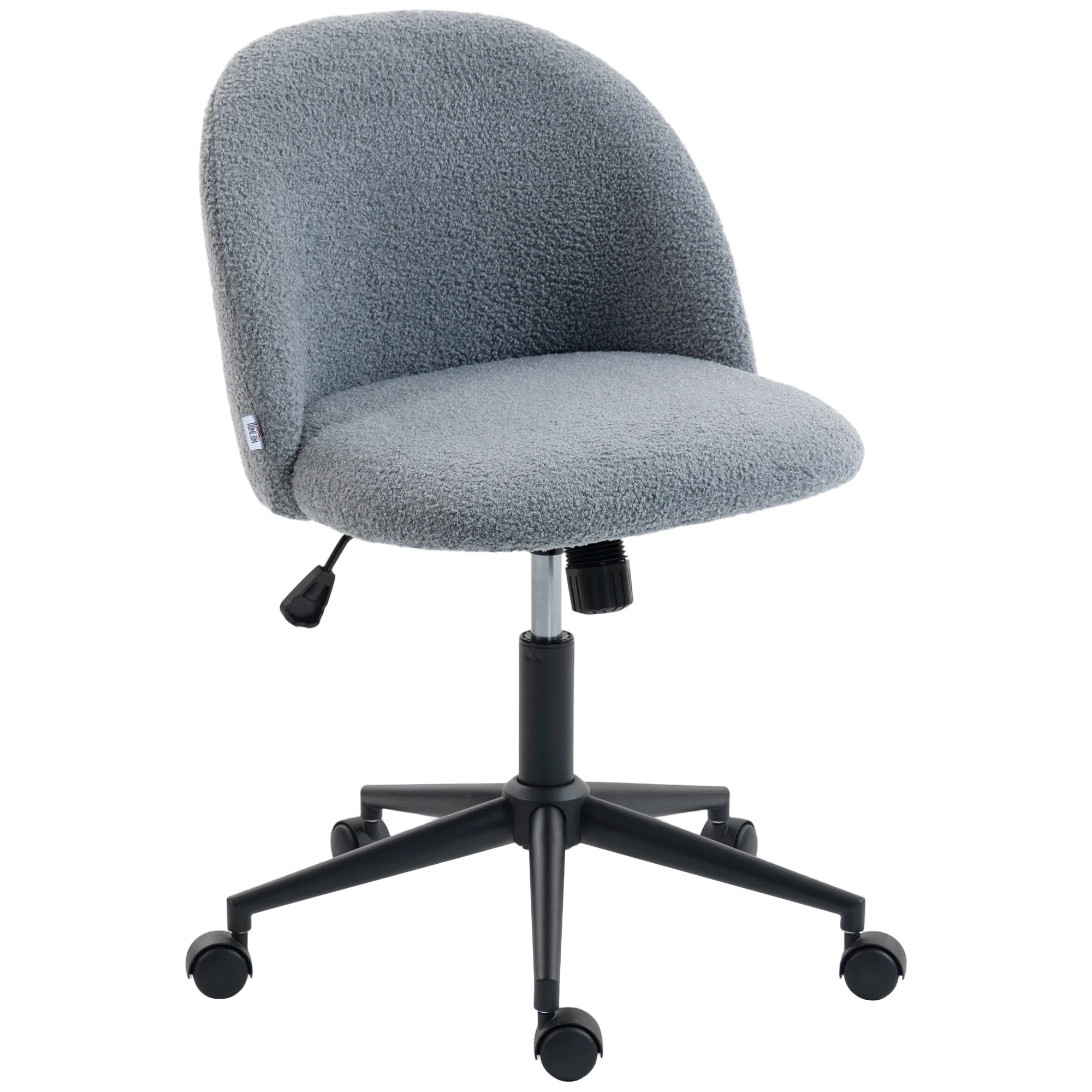HOMCOM Desk Chair, Fluffy Swivel Office Chair For Makeup Vanity, Grey