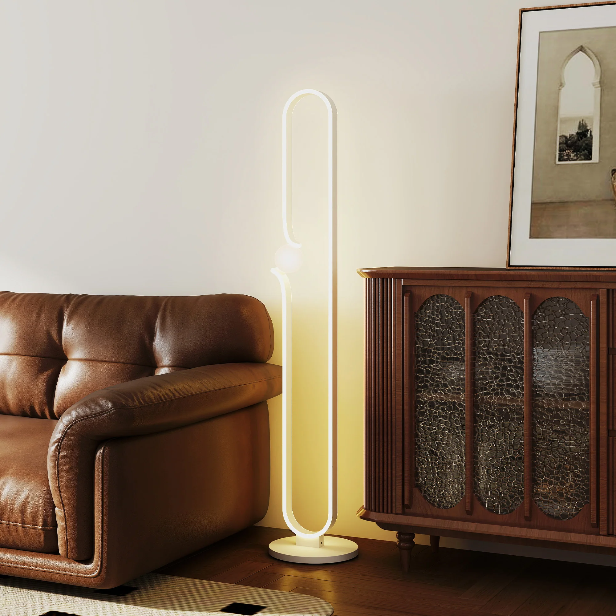 HOMCOM Dimmable LED Floor Lamp With Glass Night Light, Foot Switch, White - Image 9
