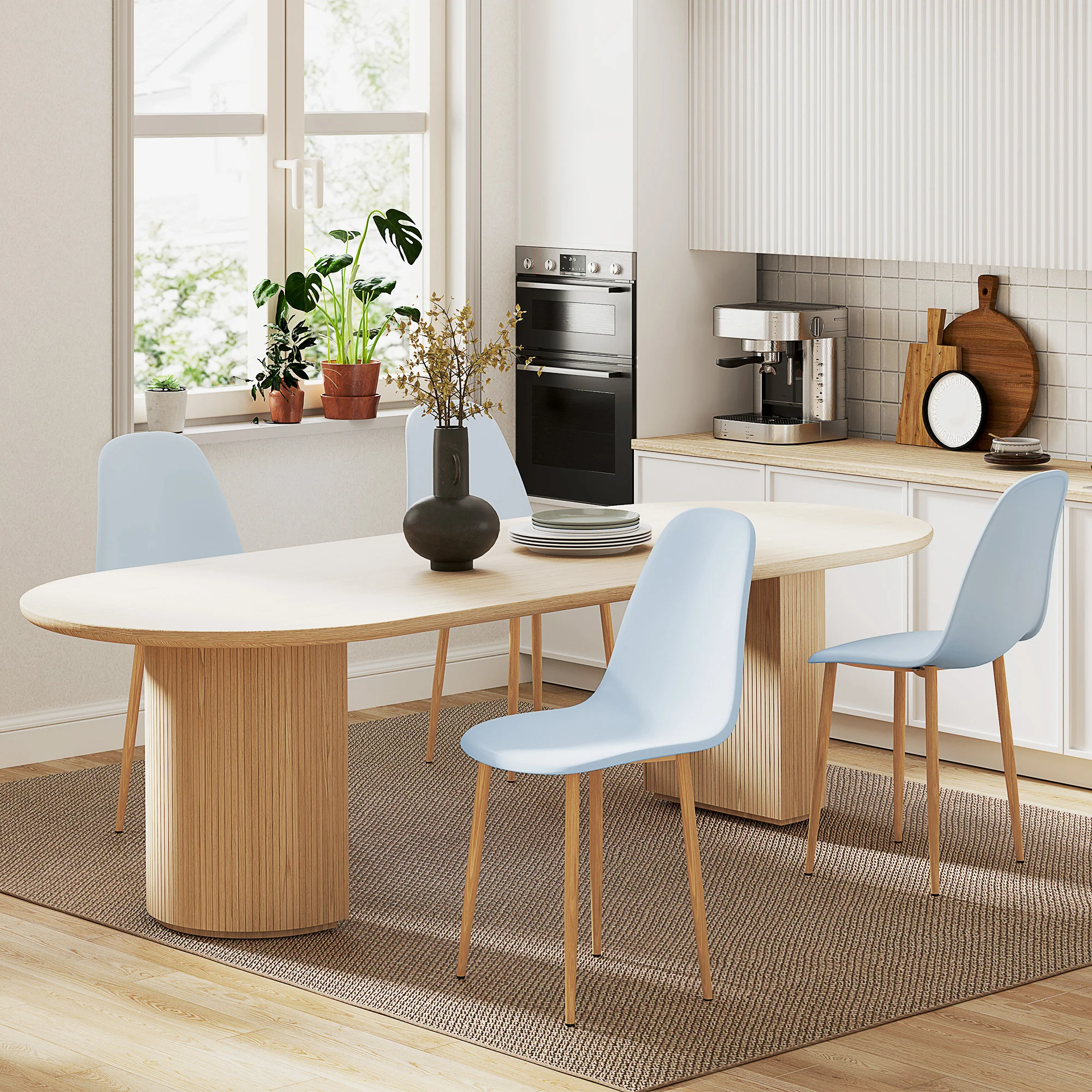 HOMCOM Dining Chairs Set of 4 w/ Curved Back, Steel Legs, Light Blue - Image 20