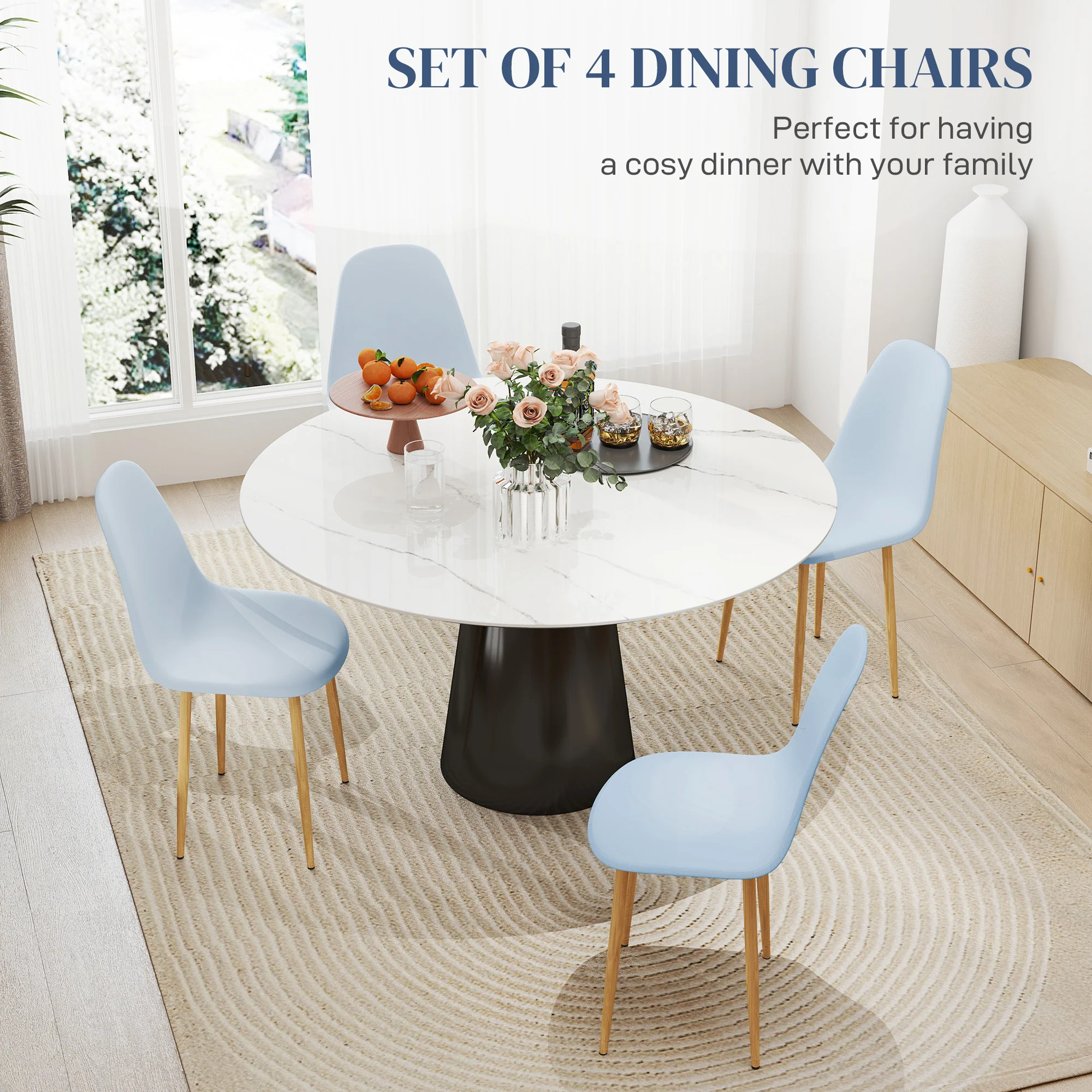 HOMCOM Dining Chairs Set of 4 w/ Curved Back, Steel Legs, Light Blue - Image 21