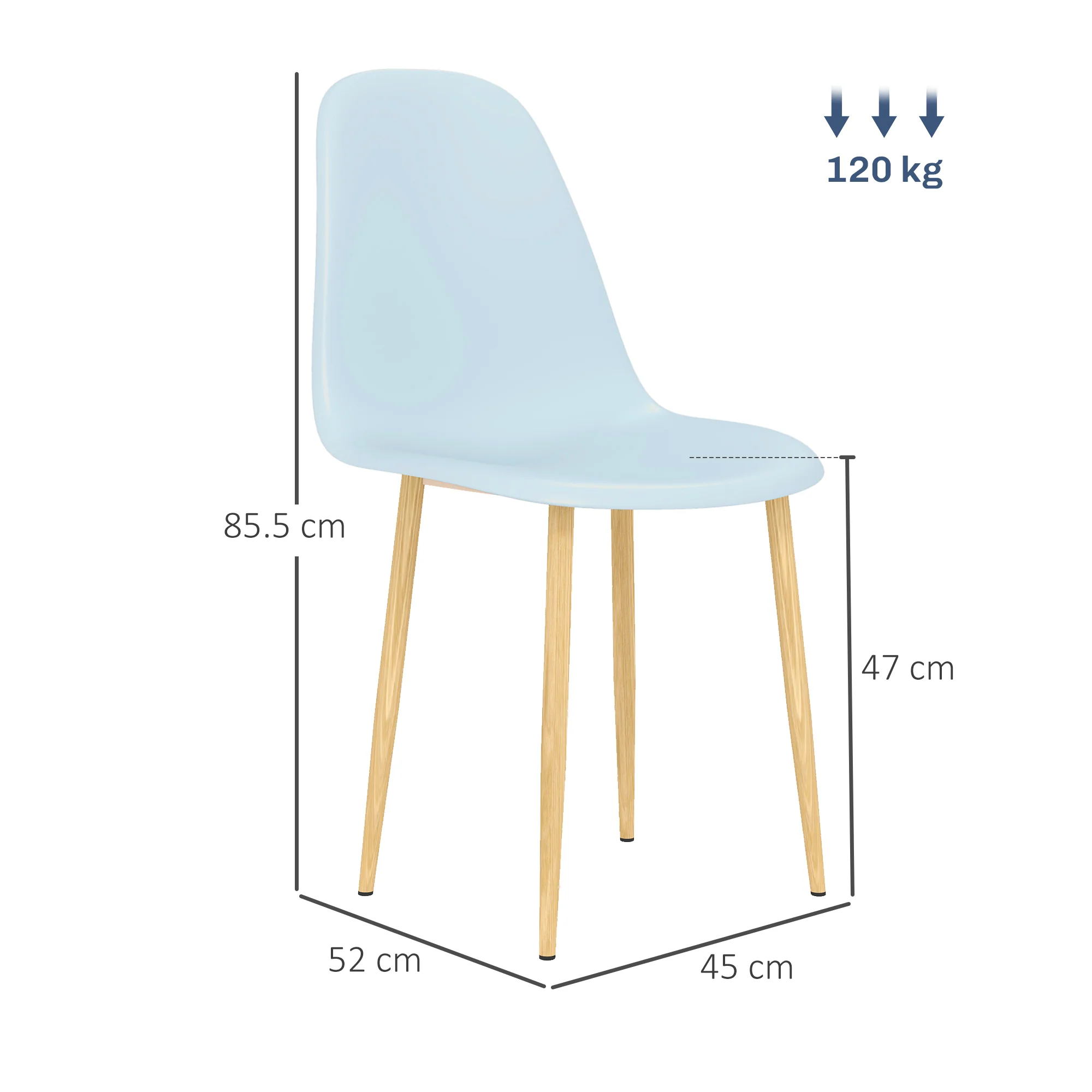 HOMCOM Dining Chairs Set of 4 w/ Curved Back, Steel Legs, Light Blue - Image 23