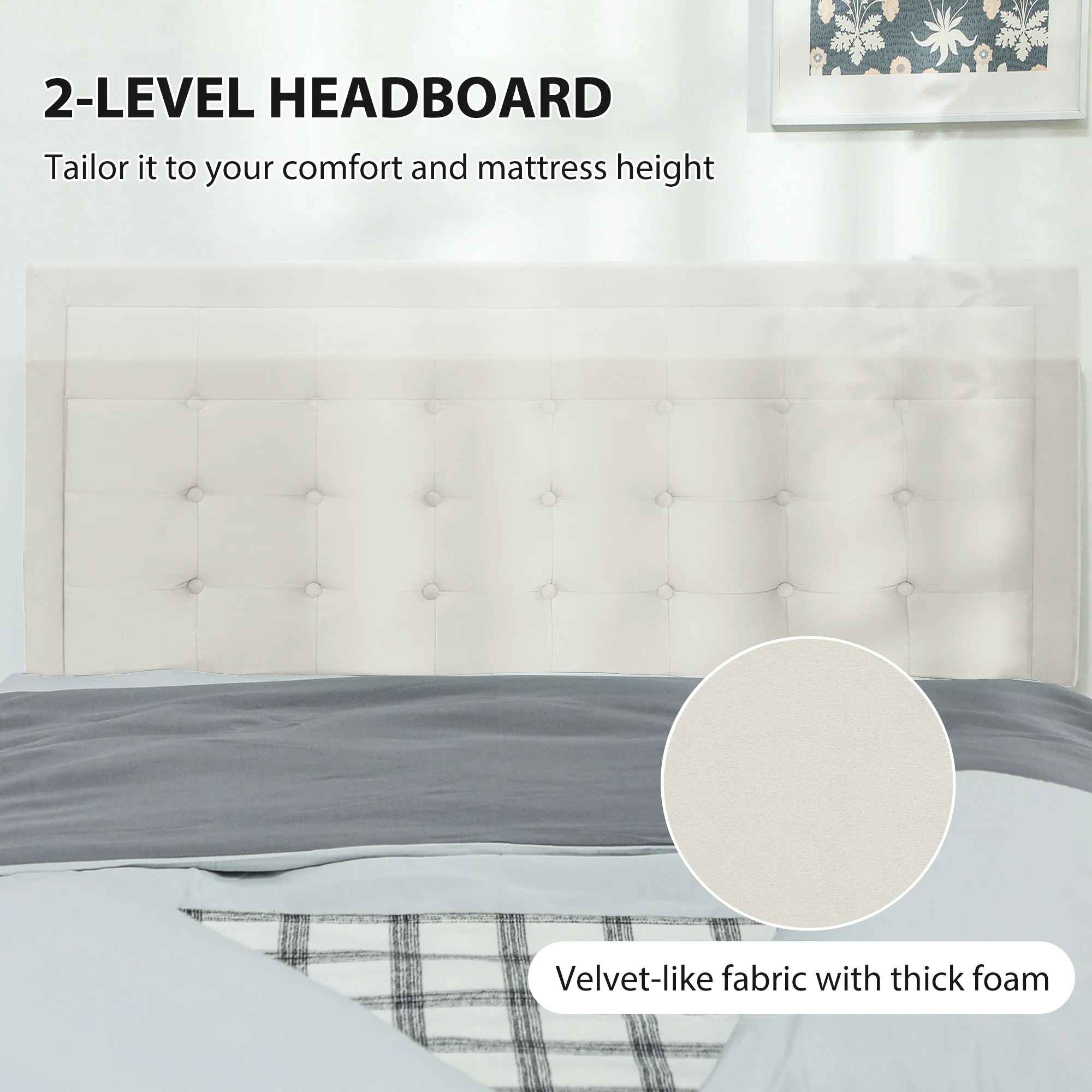 HOMCOM Double Bed Frame With Storage And Adjustable Velvet Headboard - Image 13