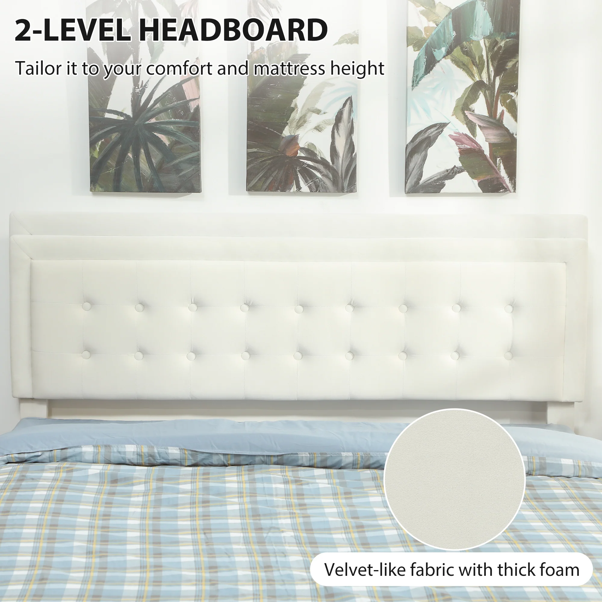 HOMCOM Double Bed Frame with Storage and Adjustable Velvet Headboard - Image 14