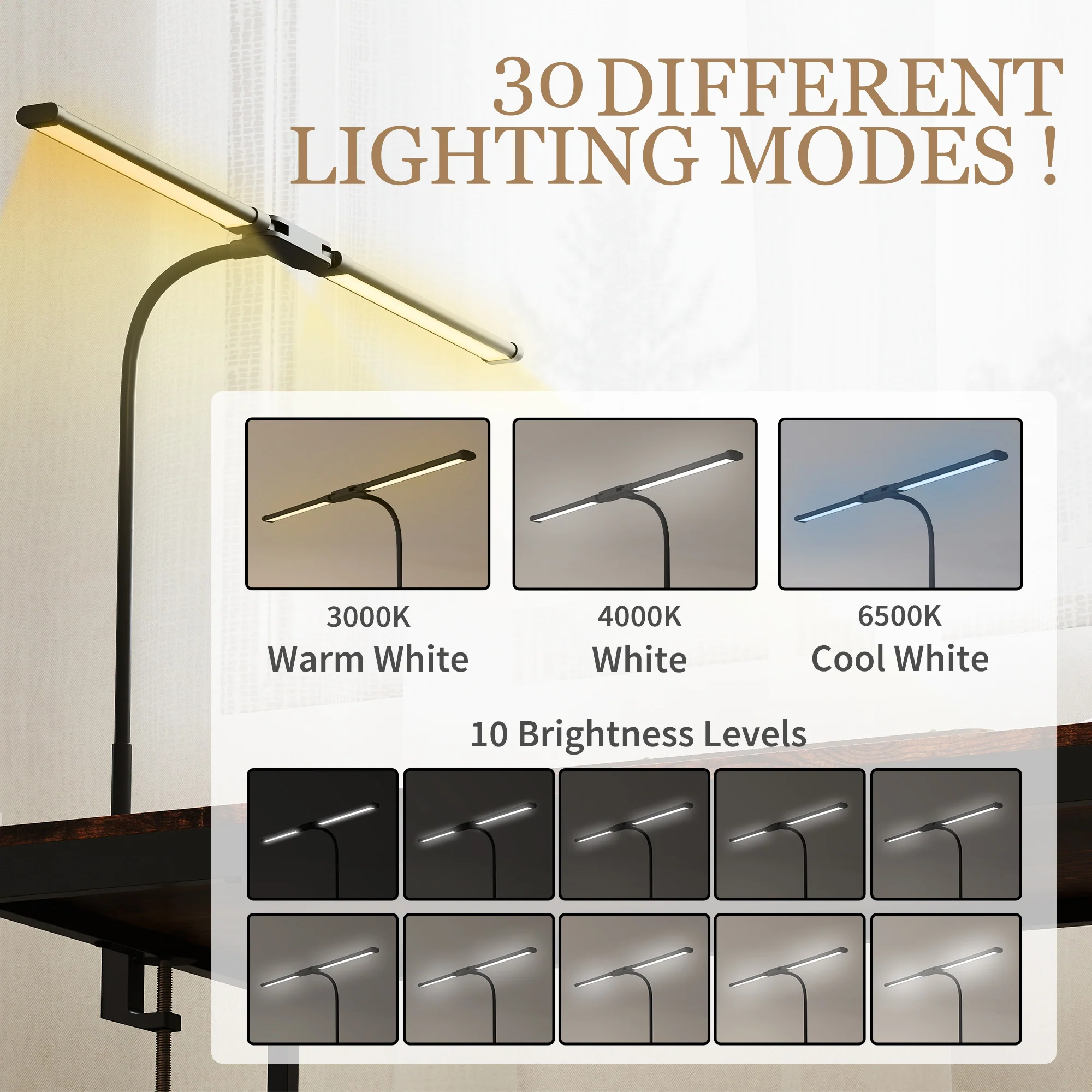 HOMCOM Double Head Table Lamp with 3 Colour Modes & 10 Dimmable, Black - Image 4