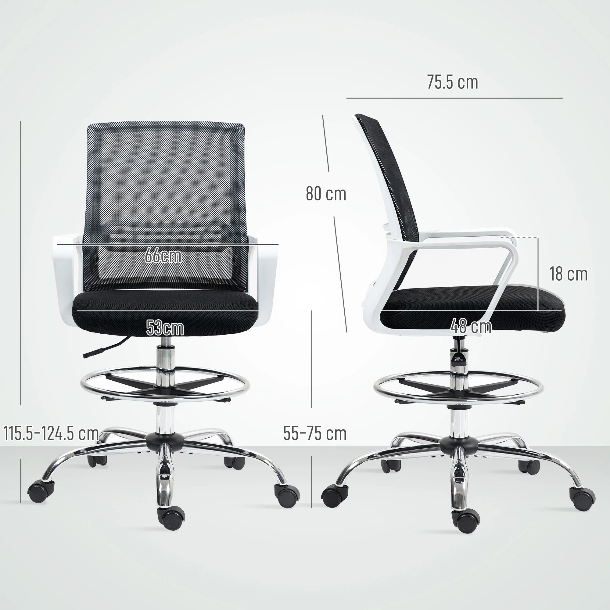 HOMCOM Draughtsman Chair, Mesh Ergonomic Drafting Chair - Image 5