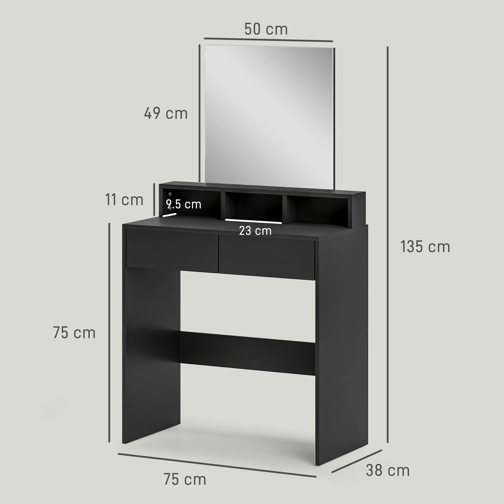 HOMCOM Dressing Table with Mirror, Drawers, for Bedroom, Black - Image 5