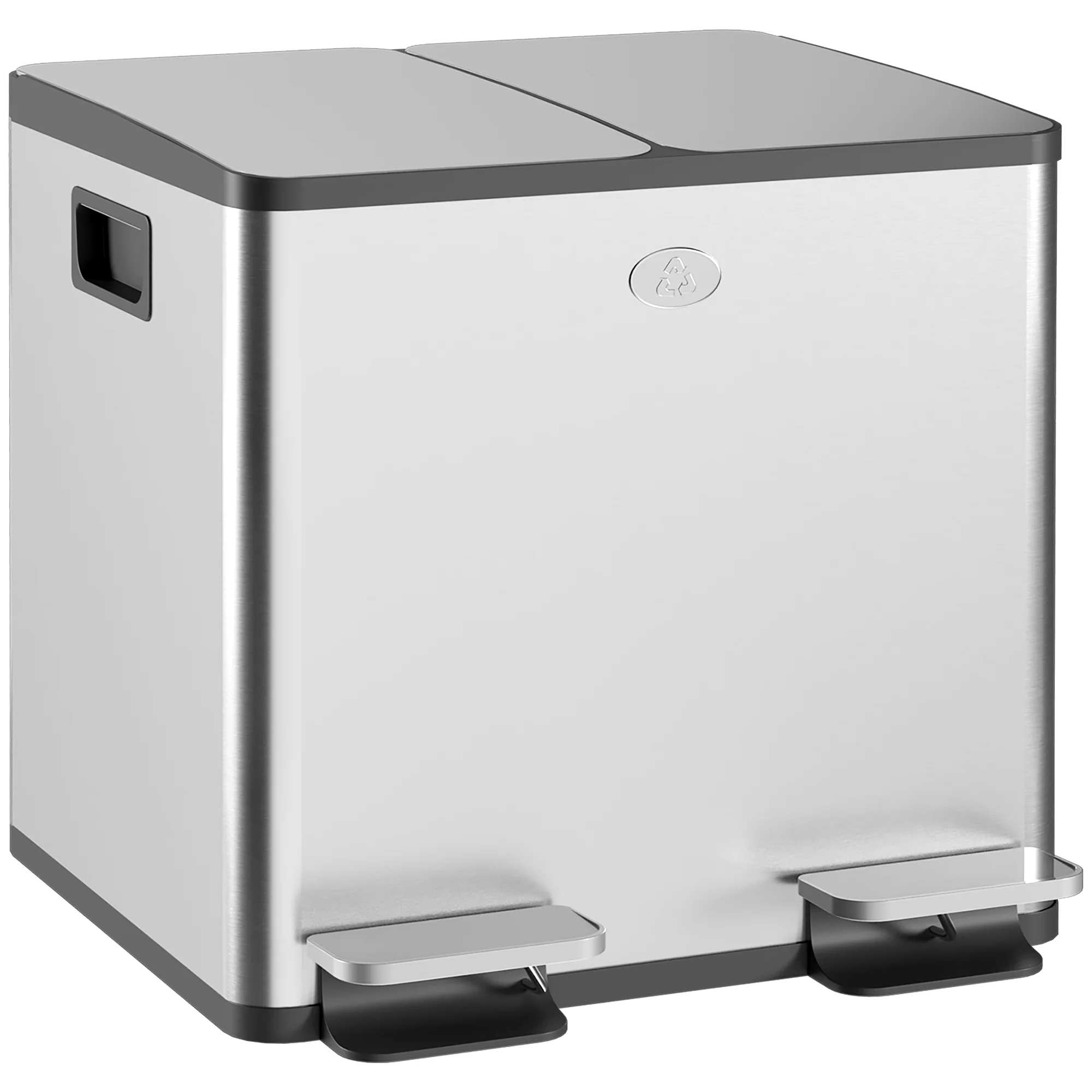HOMCOM Dual Kitchen Bin Pedal Bin for Recycling and Waste, Silver Tone