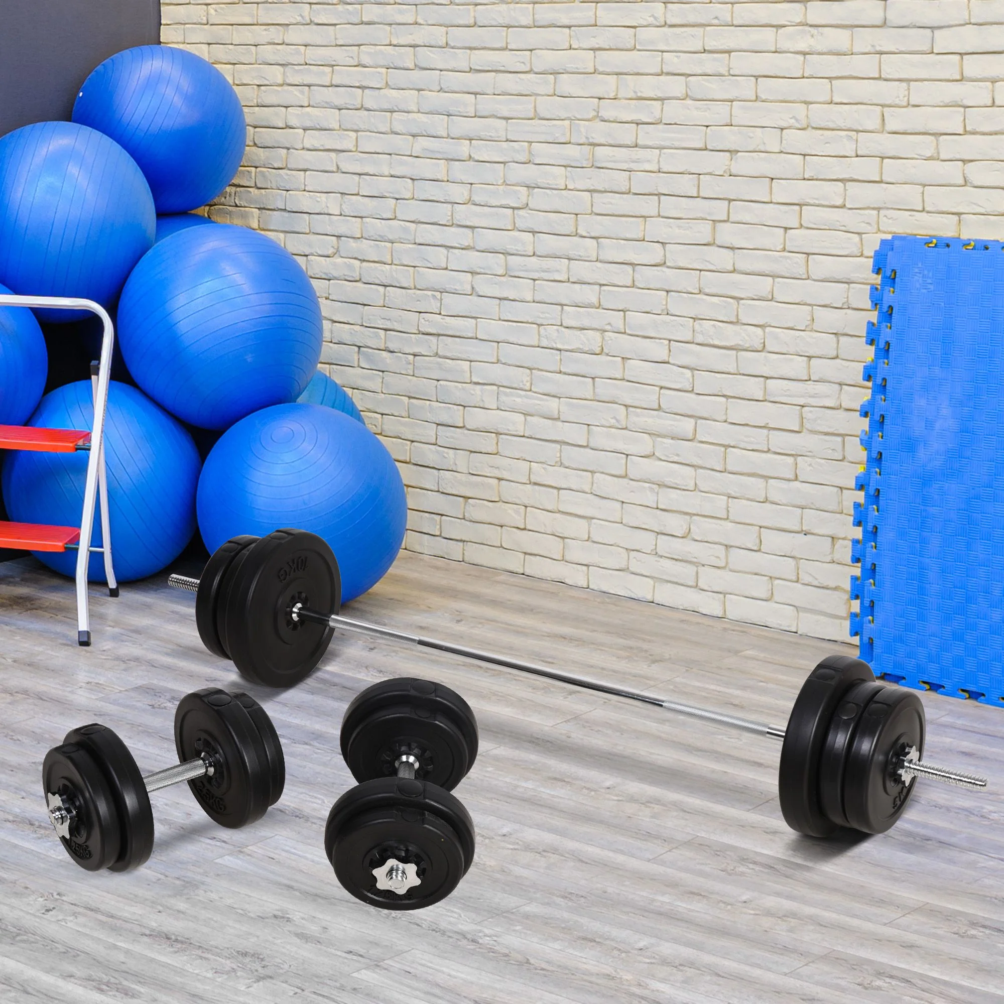 HOMCOM Dumbbell and Barbell Set with 65kg Adjustable Weights, for Home Gym - Image 2