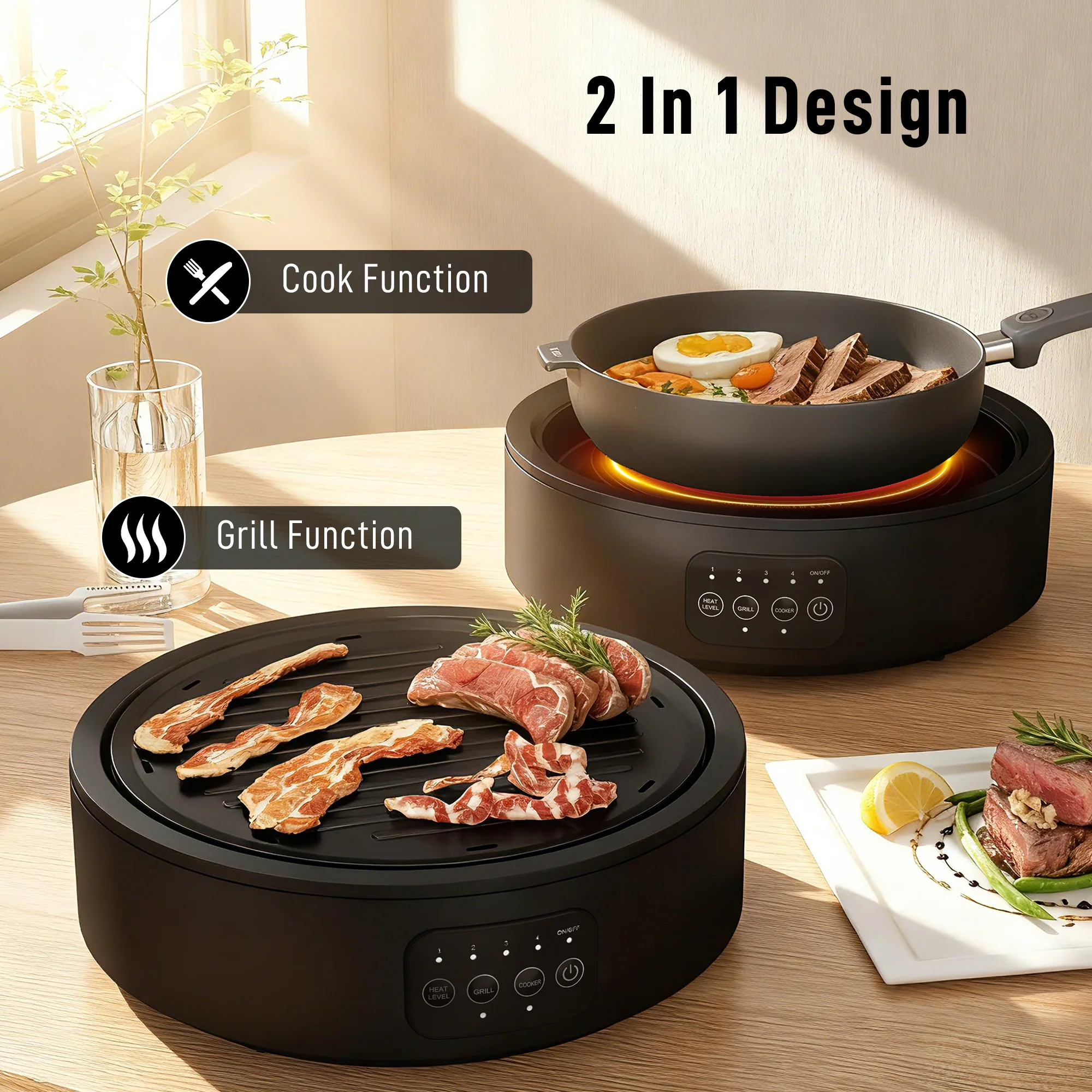 HOMCOM Electric Ceramic Hob With Grill Plate With 4 Heat Levels For All Type - Image 3