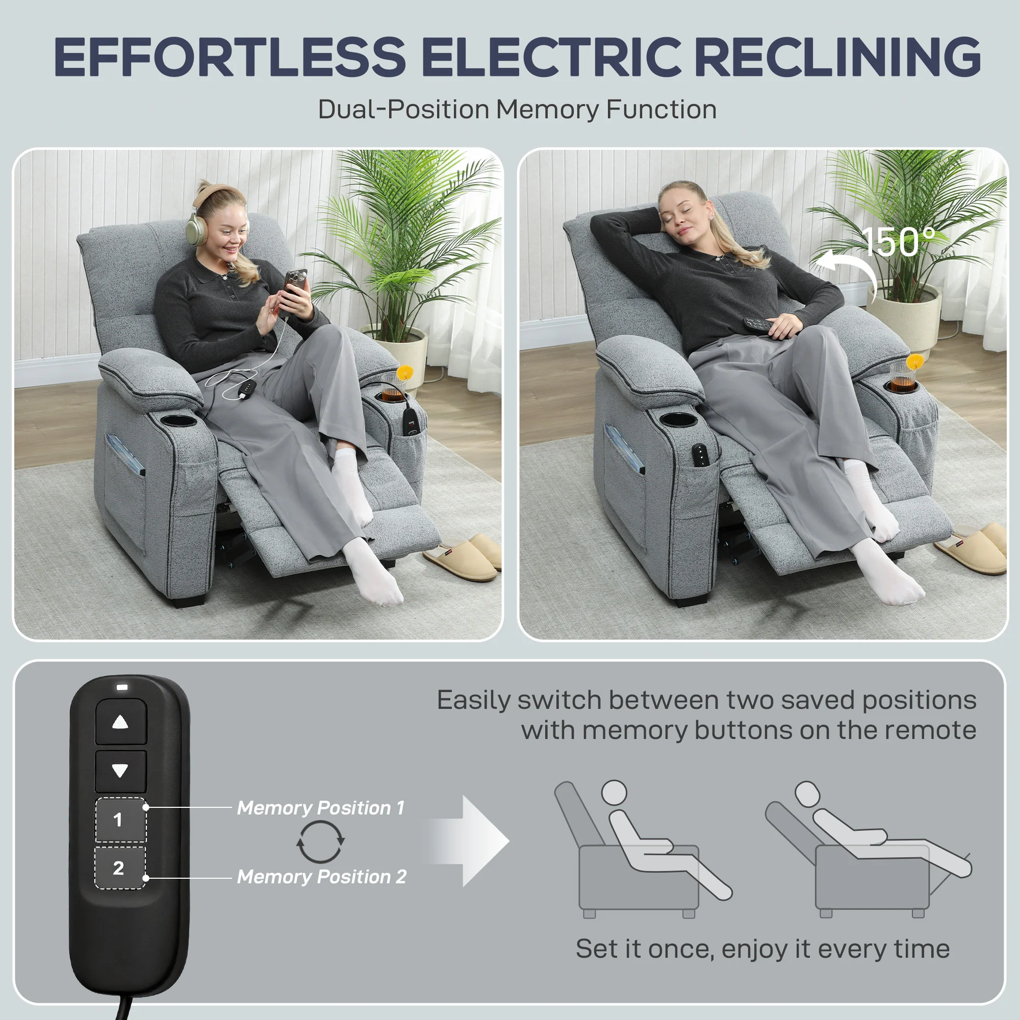 HOMCOM Electric Massage Recliner Armchair With Heat, Power Reclining Chair - Image 4