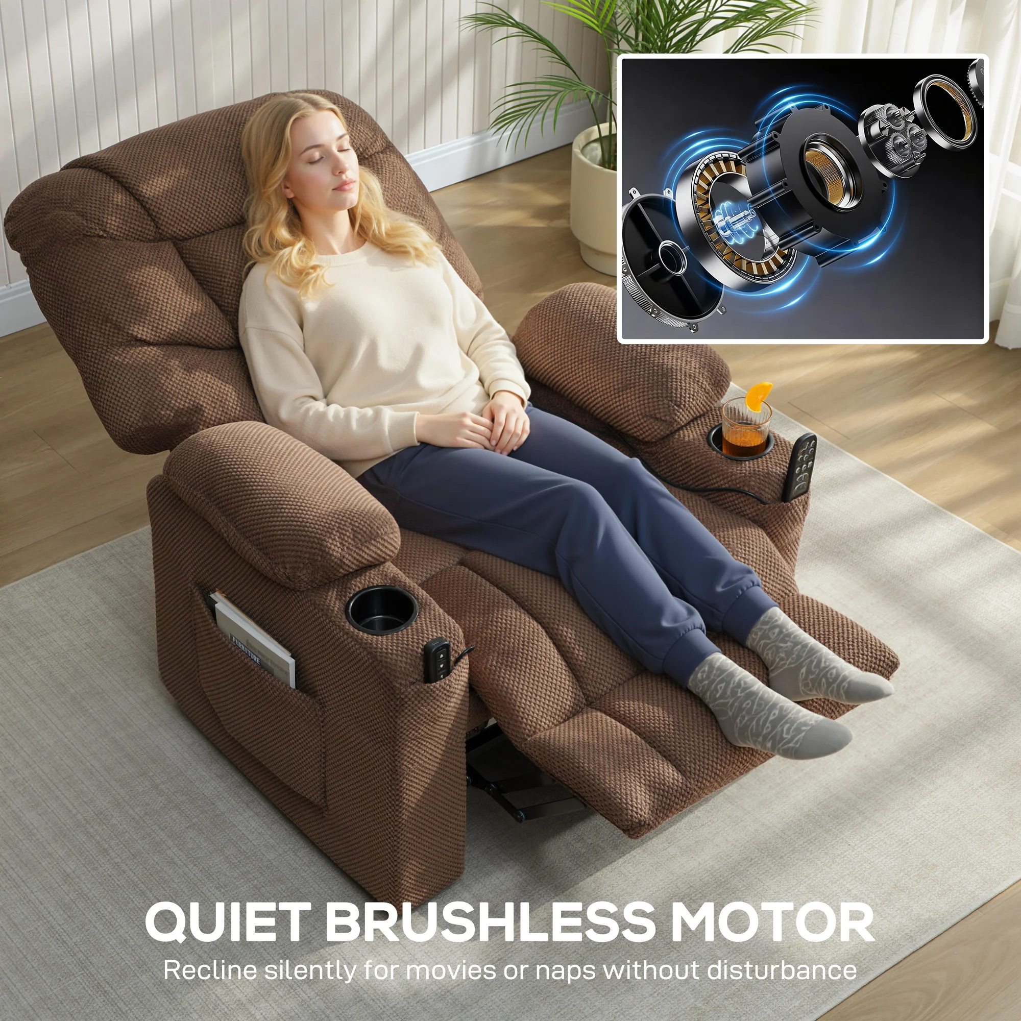 HOMCOM Electric Massage Recliner Armchair with Heat, Reclining Chair, Brown - Image 6
