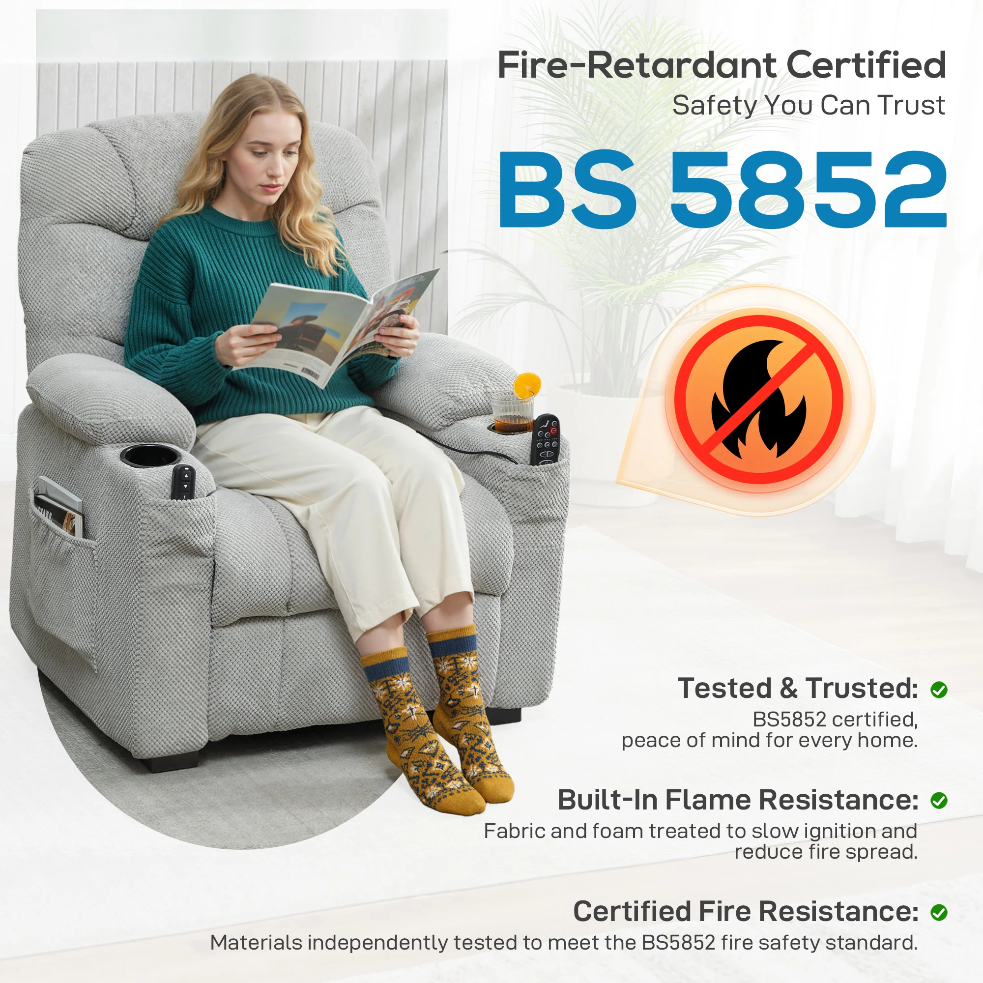HOMCOM Electric Massage Recliner Armchair with Heat, Reclining Chair, Grey - Image 9