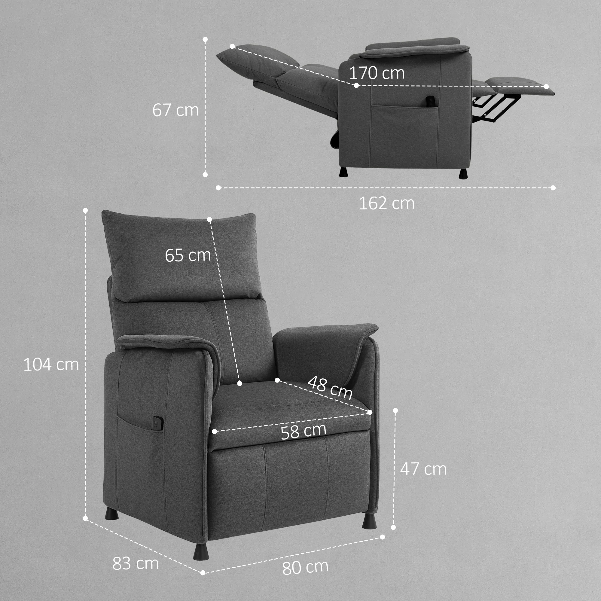 HOMCOM Electric Reclining Chair W/ Remote, Power Recliner For Elderly, Black - Image 5