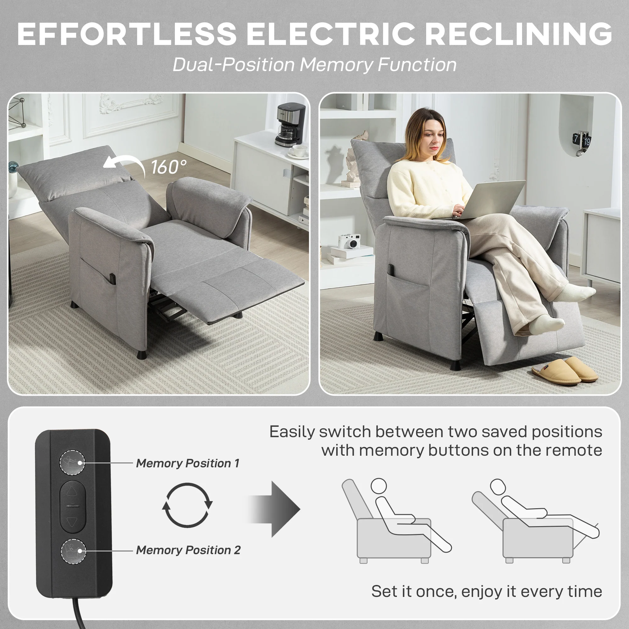 HOMCOM Electric Reclining Chair W/ Remote, Power Recliner For Elderly, Grey - Image 4
