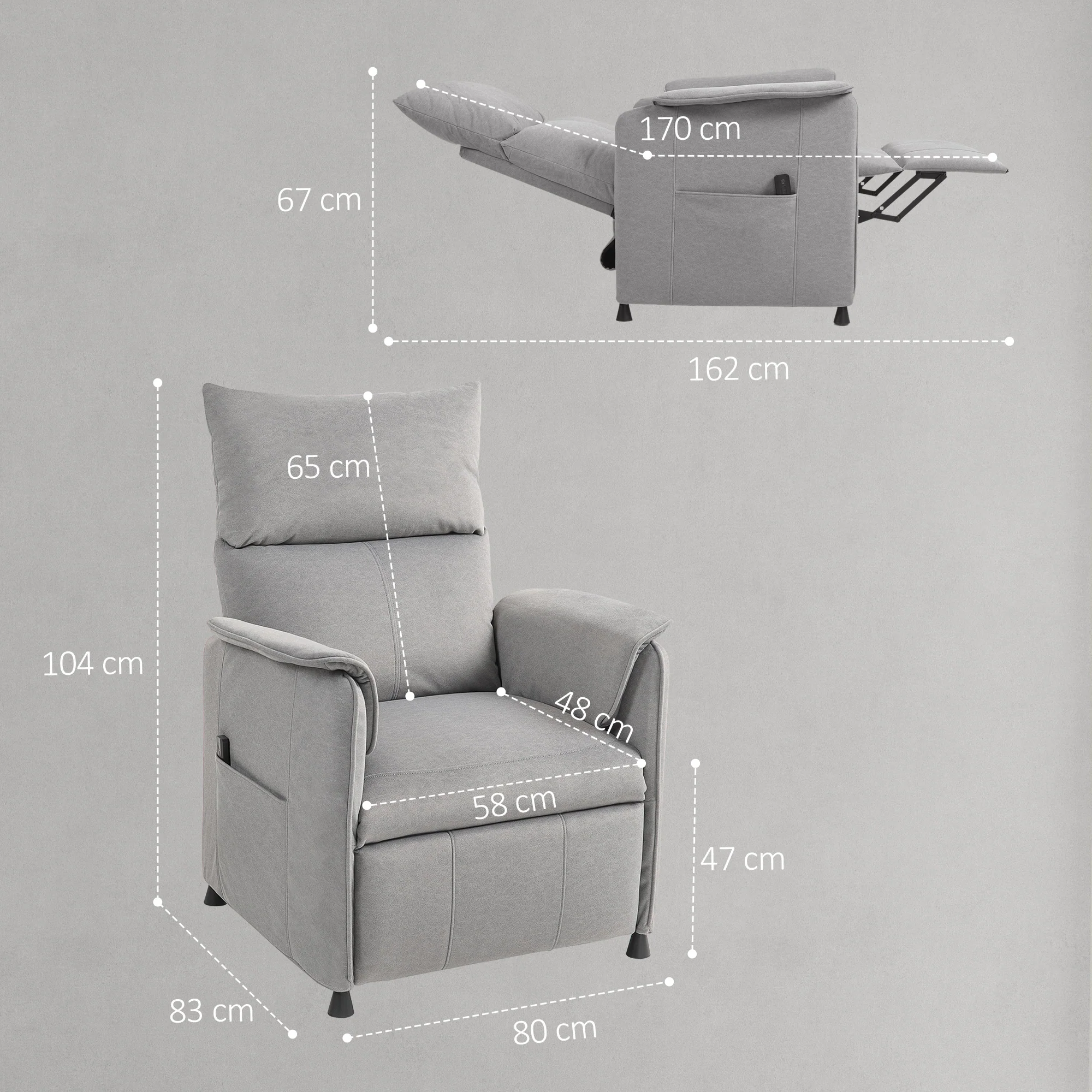 HOMCOM Electric Reclining Chair W/ Remote, Power Recliner For Elderly, Grey - Image 5