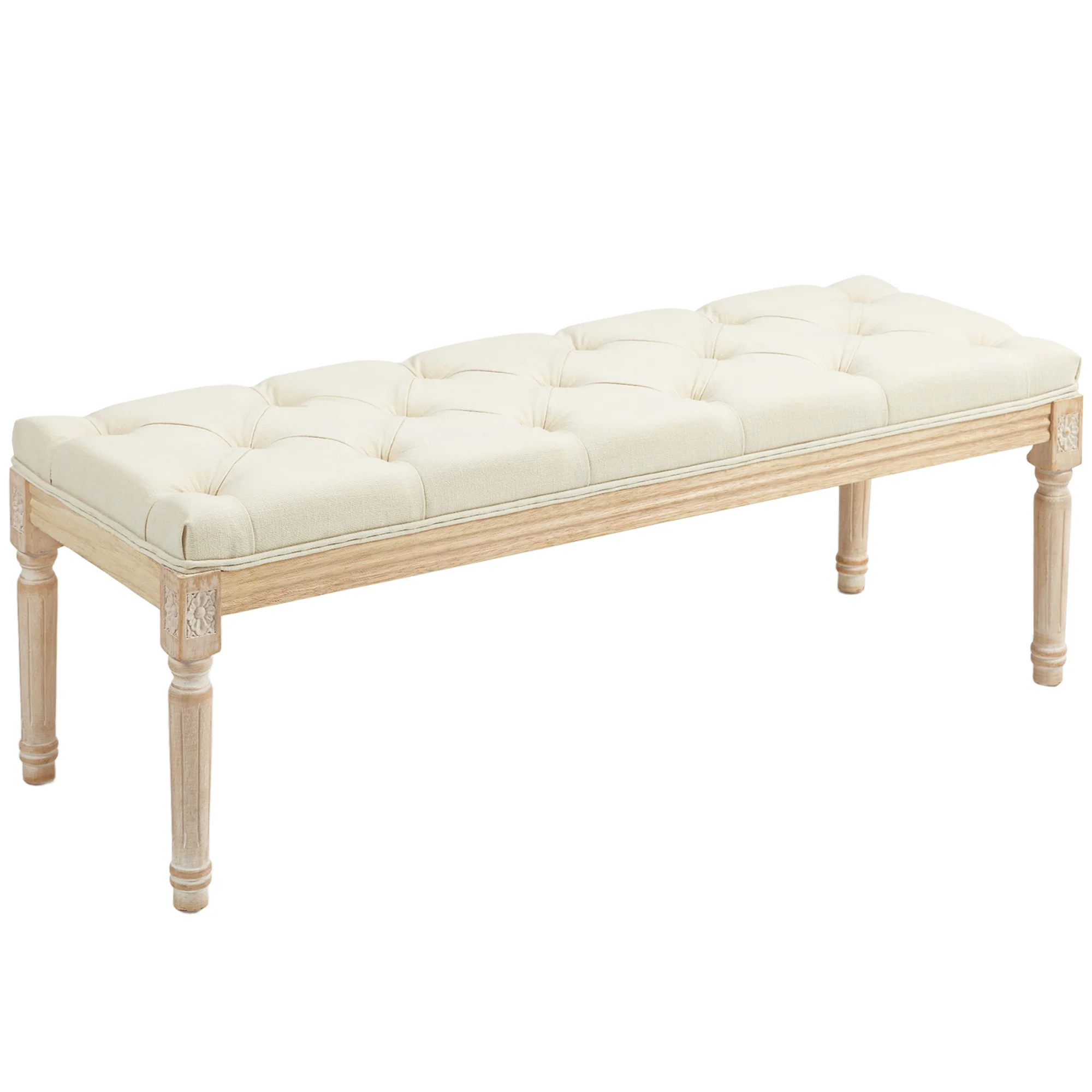 HOMCOM End Of Bed Bench Tufted Upholstered Foot Stool - Image 10