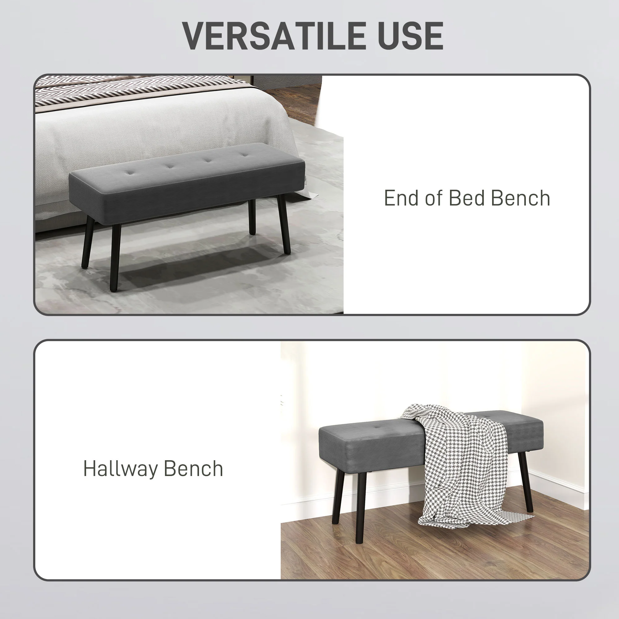 HOMCOM End of Bed Bench with Thick Padding and Steel Legs for Entryway - Image 24