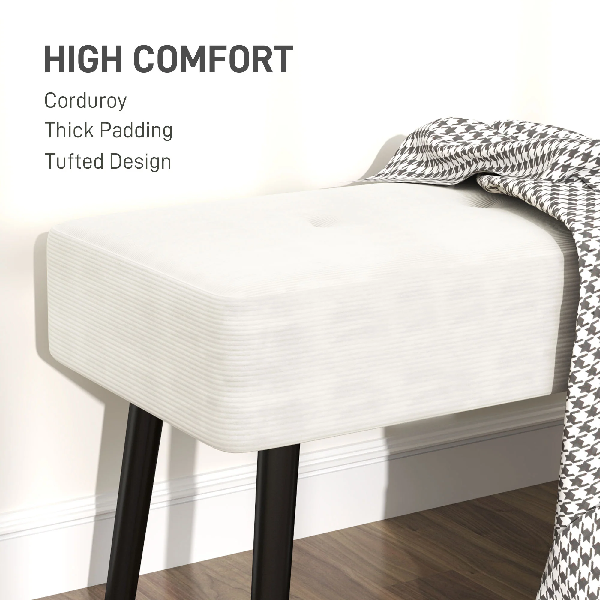 HOMCOM End of Bed Bench with Thick Padding and Steel Legs for Entryway - Image 3