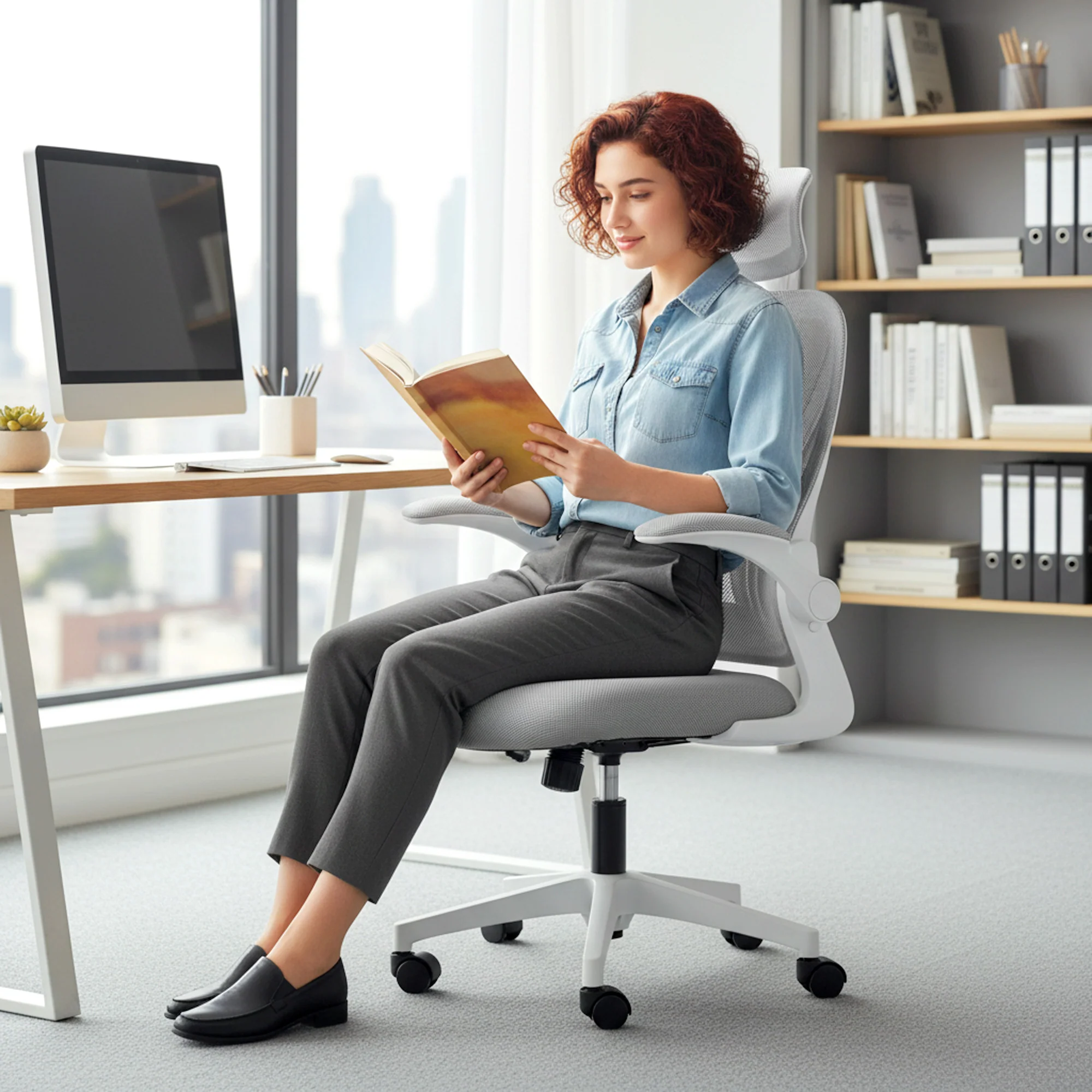 HOMCOM Ergonomic Office Chair, Computer Chair with Foldable Backrest, Grey - Image 9