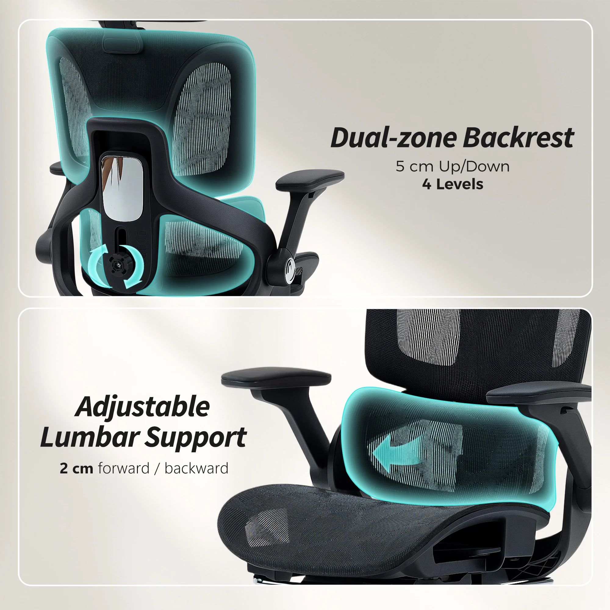 HOMCOM Ergonomic Office Chair, Mesh Desk Chair With Lumbar Support, Footrest - Image 4