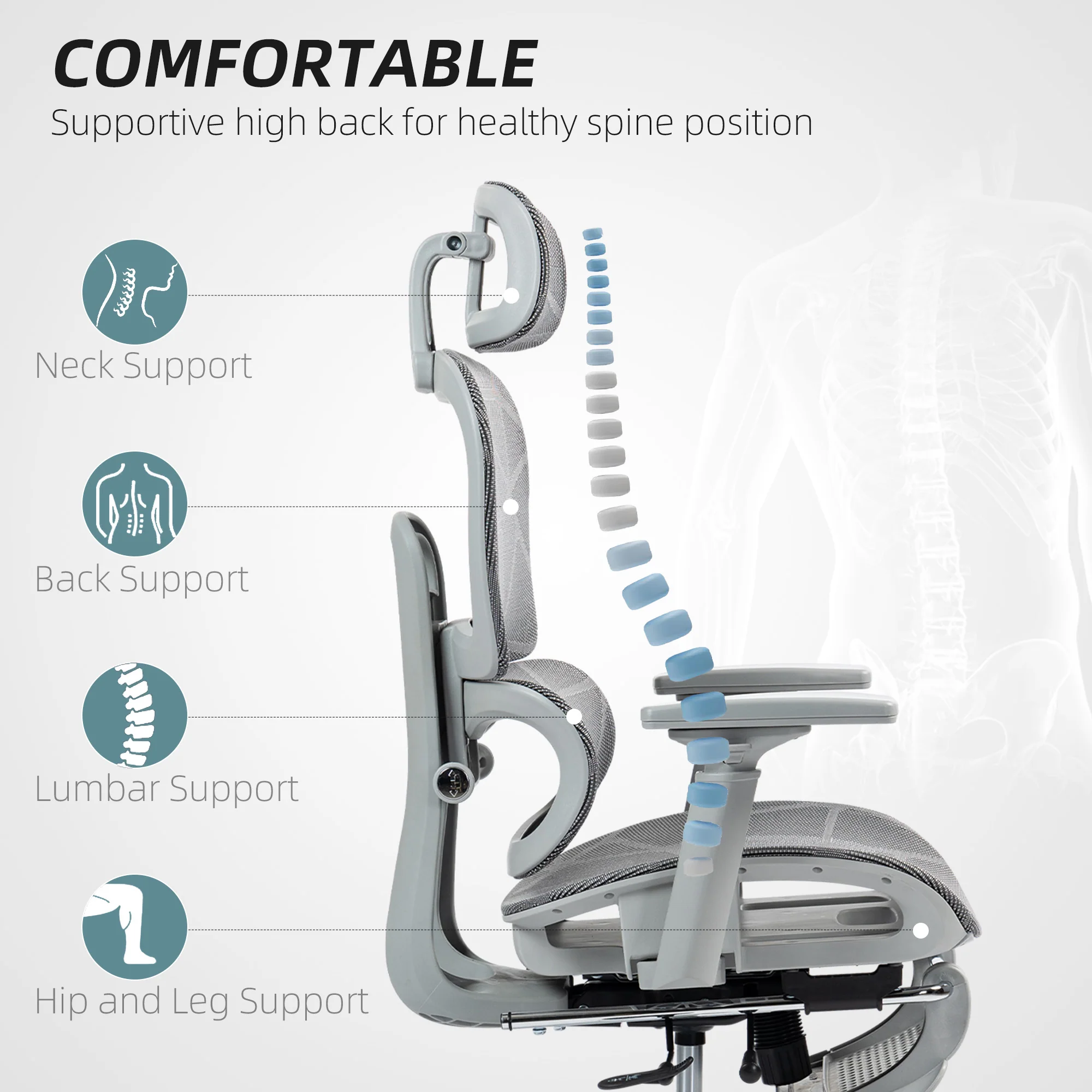 HOMCOM Ergonomic Office Chair Swivel Computer Chair With 3D Armrest - Image 12