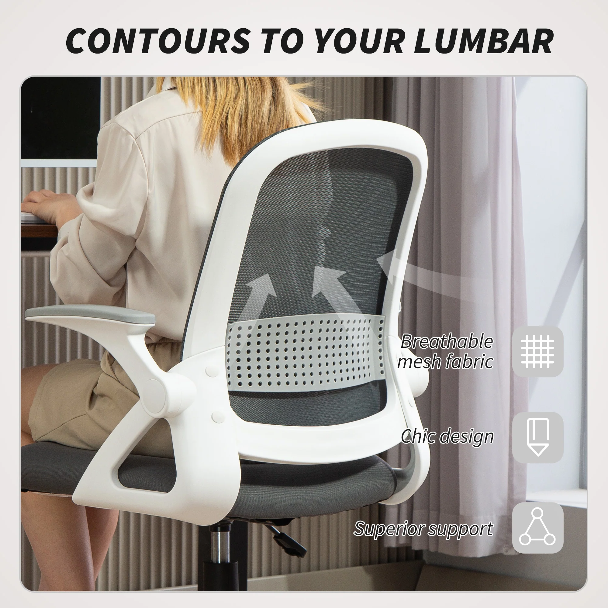 HOMCOM Ergonomic Swivel Computer Chair With Flip-up Armrests - Image 12