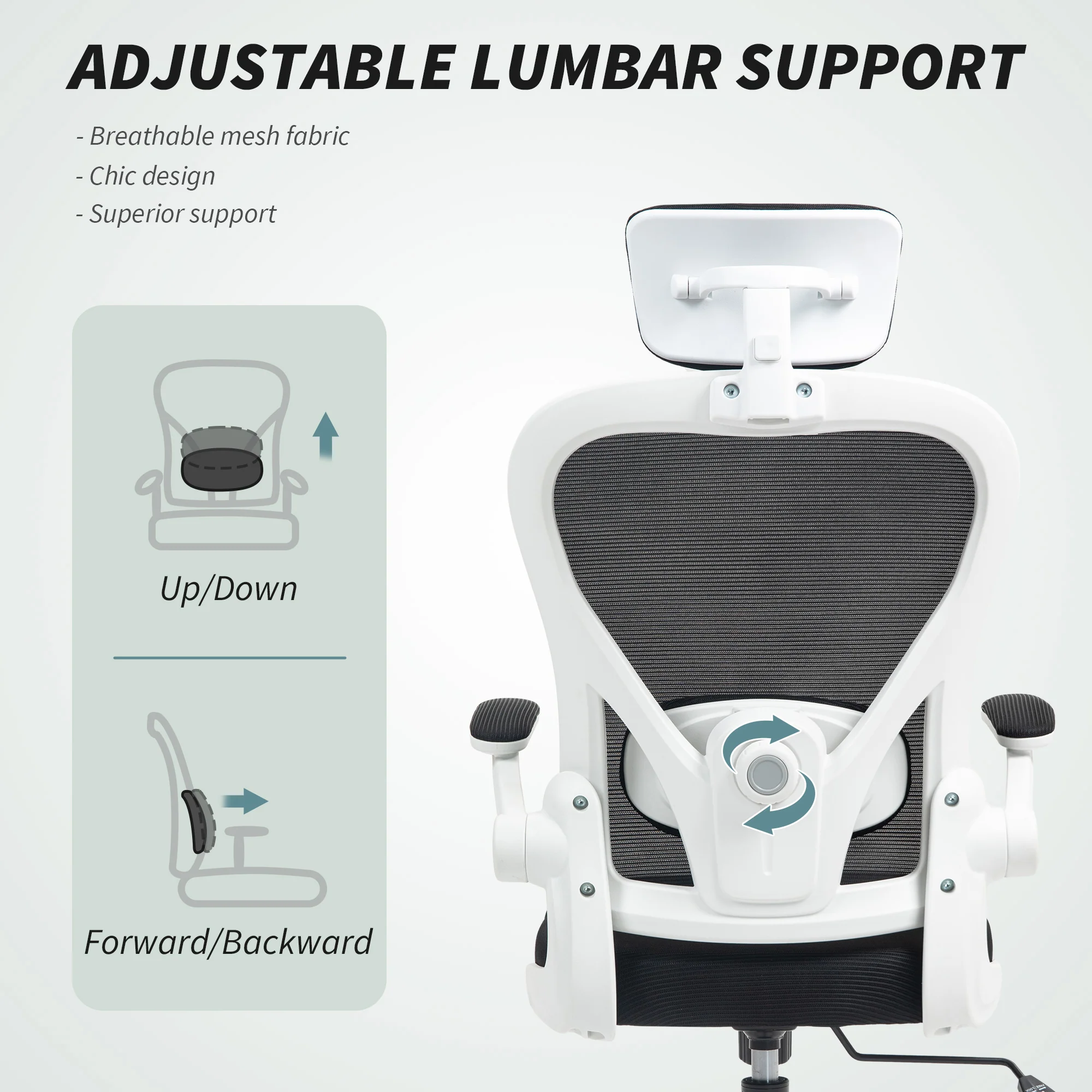 HOMCOM Executive Mesh Office Chair with Headrest, Lumbar Support - Image 4