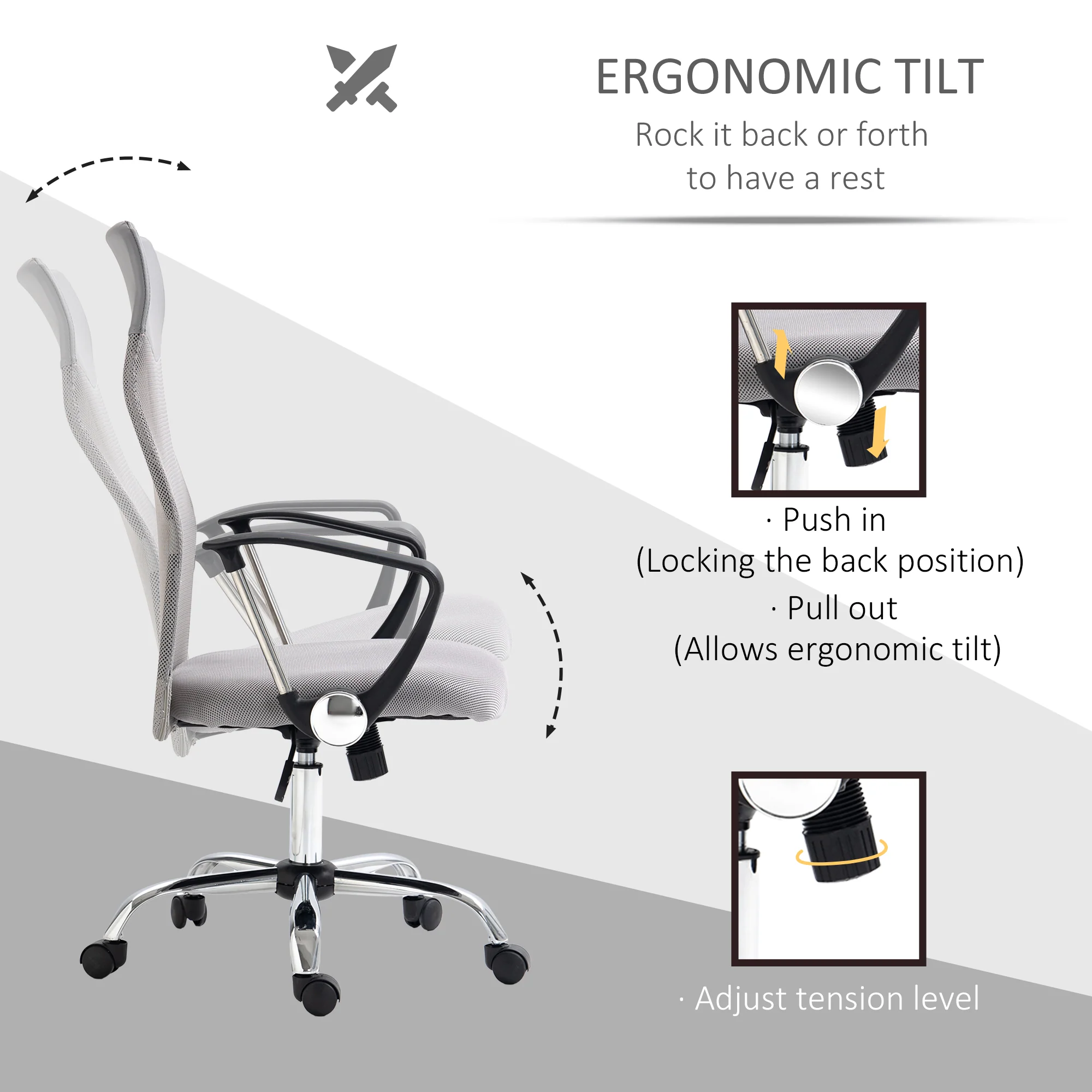 HOMCOM Executive Office Chair High Back Mesh Back Seat Desk Chairs, Light Grey - Image 6
