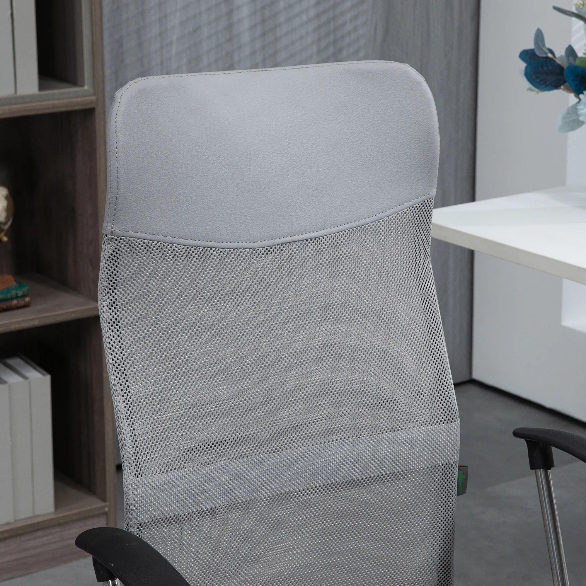 HOMCOM Executive Office Chair High Back Mesh Back Seat Desk Chairs, Light Grey - Image 8