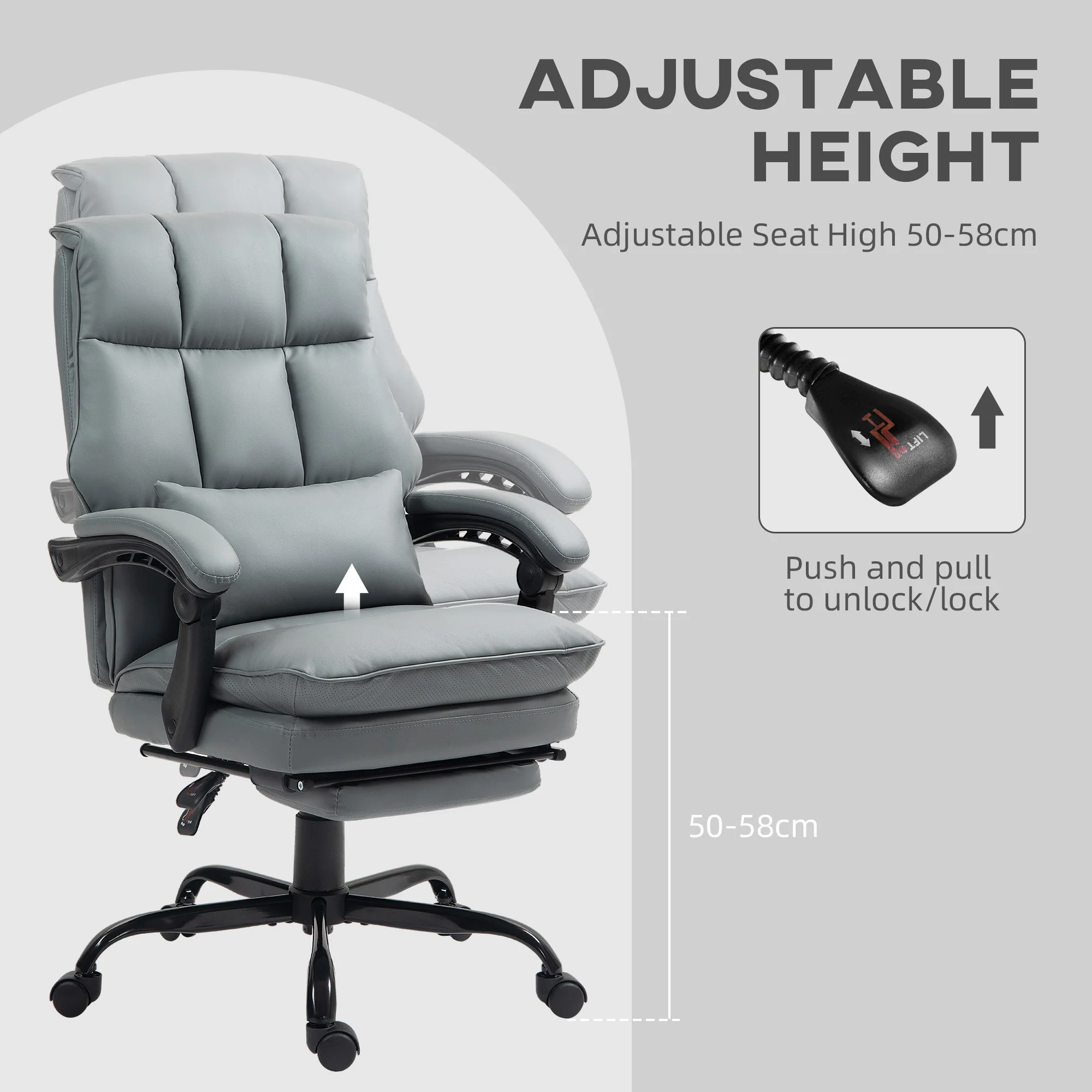 HOMCOM Executive Office Chair, PU Leather Desk Chair With Armrests - Image 12