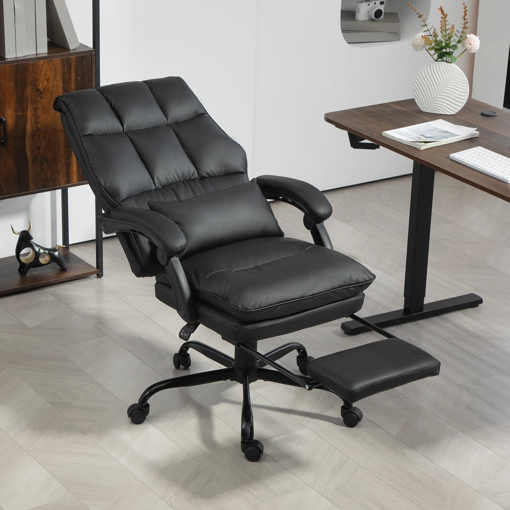 HOMCOM Executive Office Chair, PU Leather Desk Chair With Armrests - Image 7