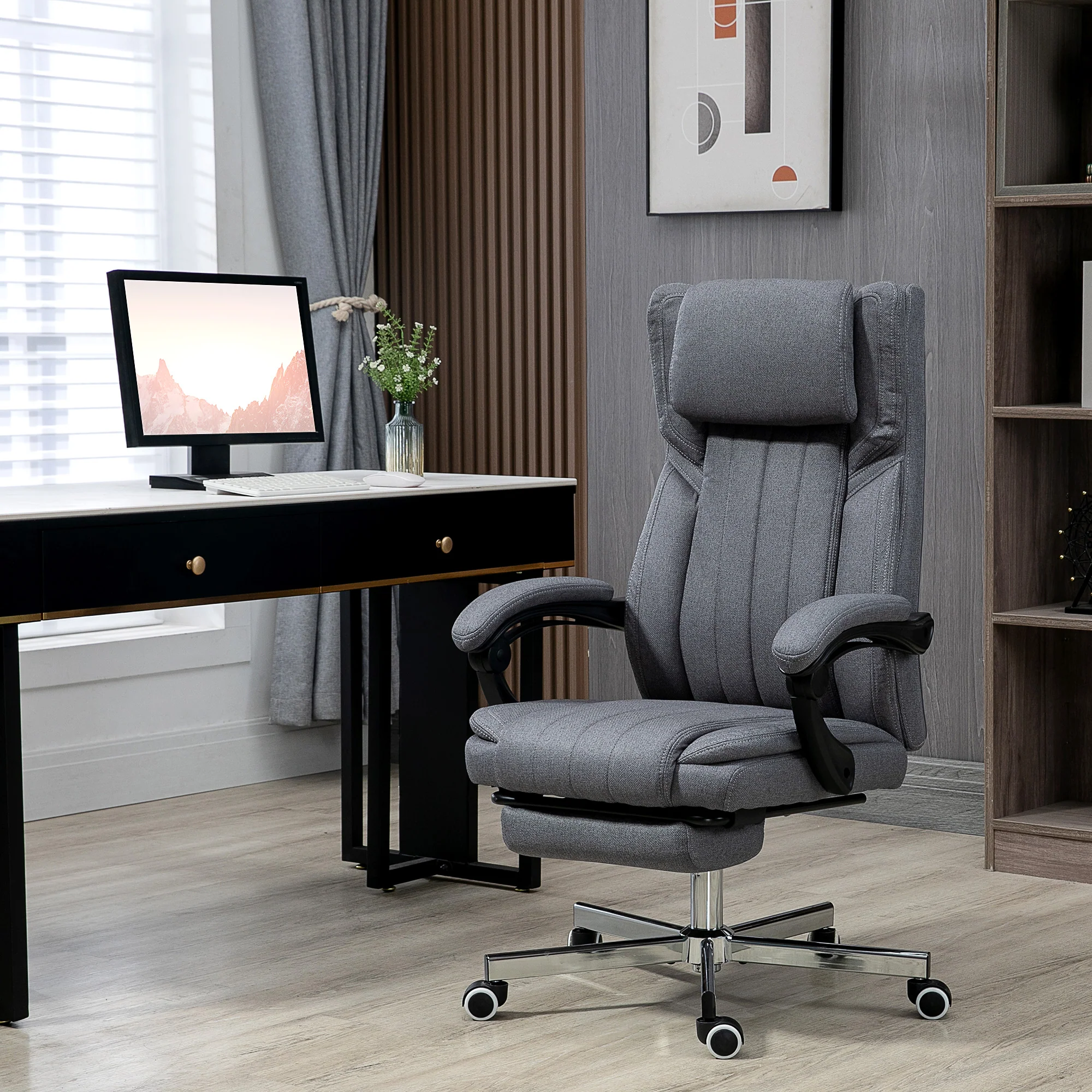 HOMCOM Executive Office Chair Reclining Office Chair with Headrest Dark Grey - Image 2