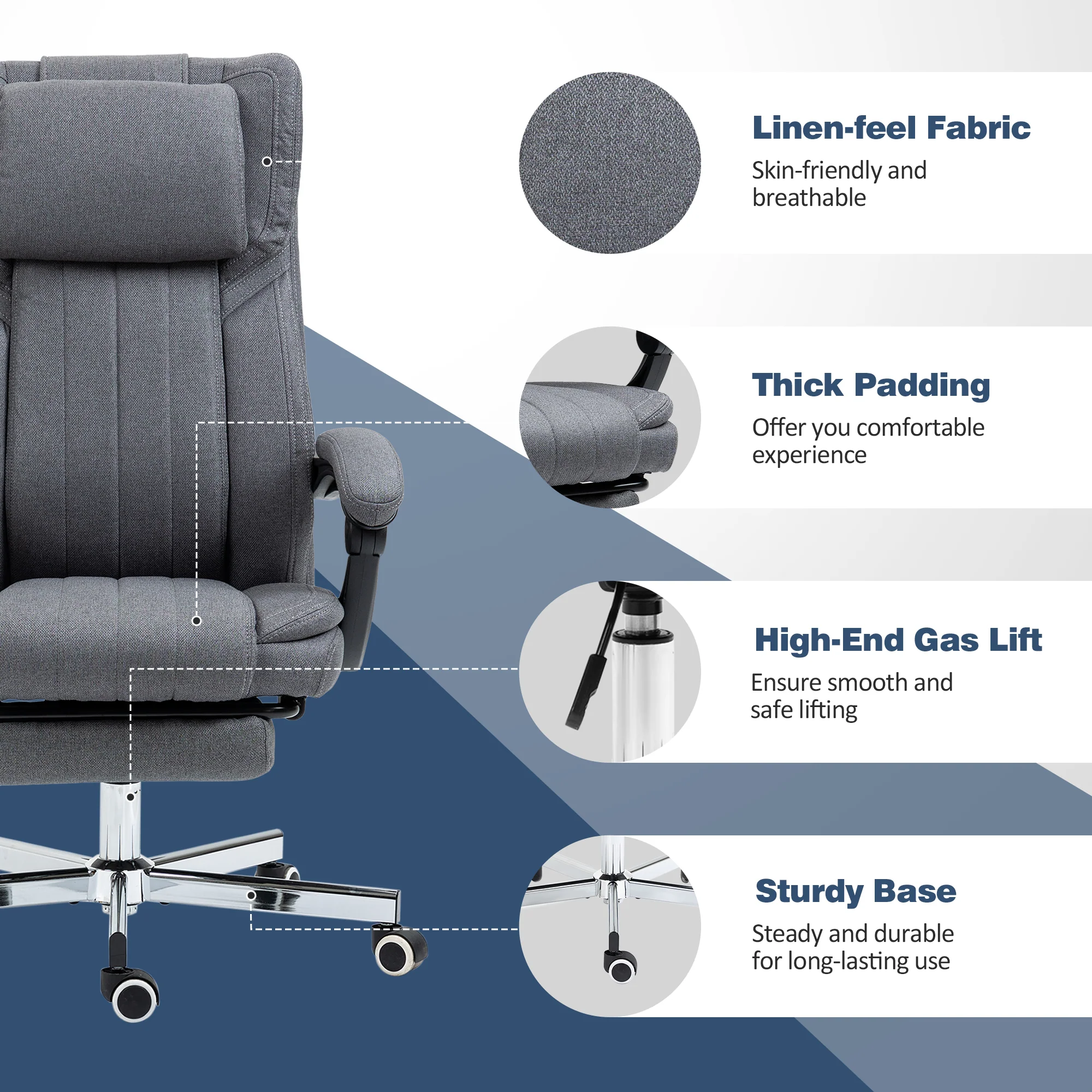 HOMCOM Executive Office Chair Reclining Office Chair with Headrest Dark Grey - Image 8