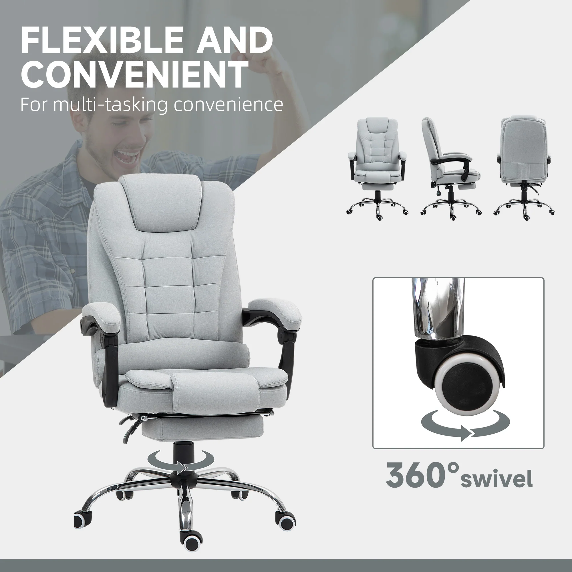 HOMCOM Executive Office Chair Swivel Chair With Footrest Light Grey - Image 6