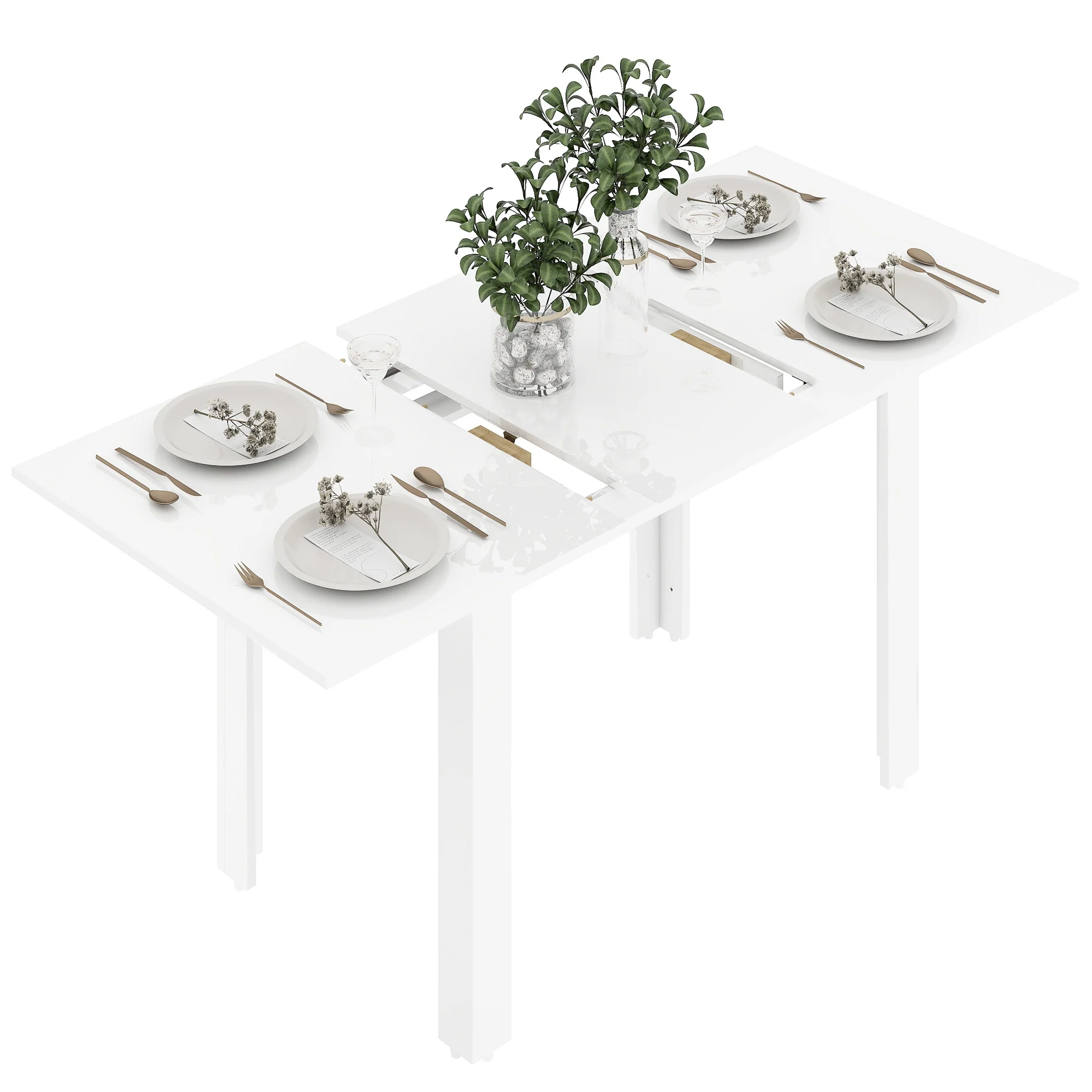 HOMCOM Extendable Dining Table, Seats 4-6 People, High Gloss White