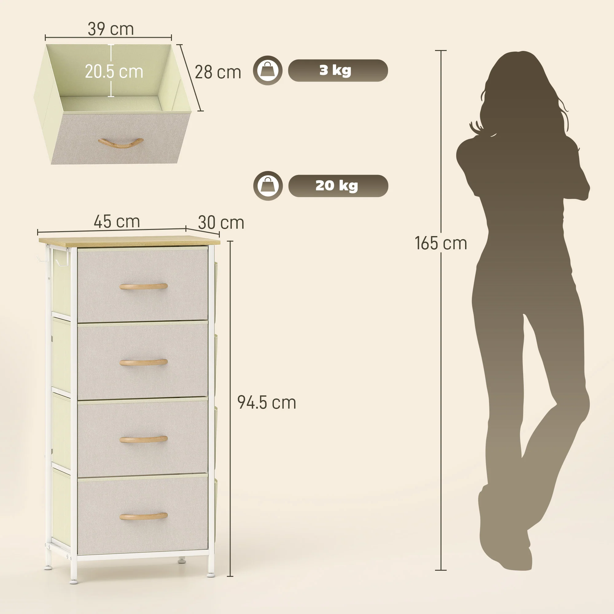 HOMCOM Fabric Chest Of Drawers, Dresser For Bedroom, - Image 3