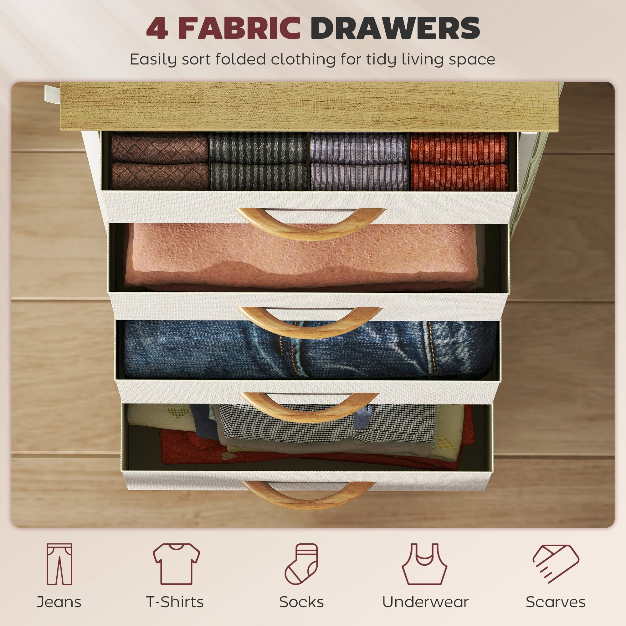 HOMCOM Fabric Chest Of Drawers, Dresser For Bedroom, - Image 4