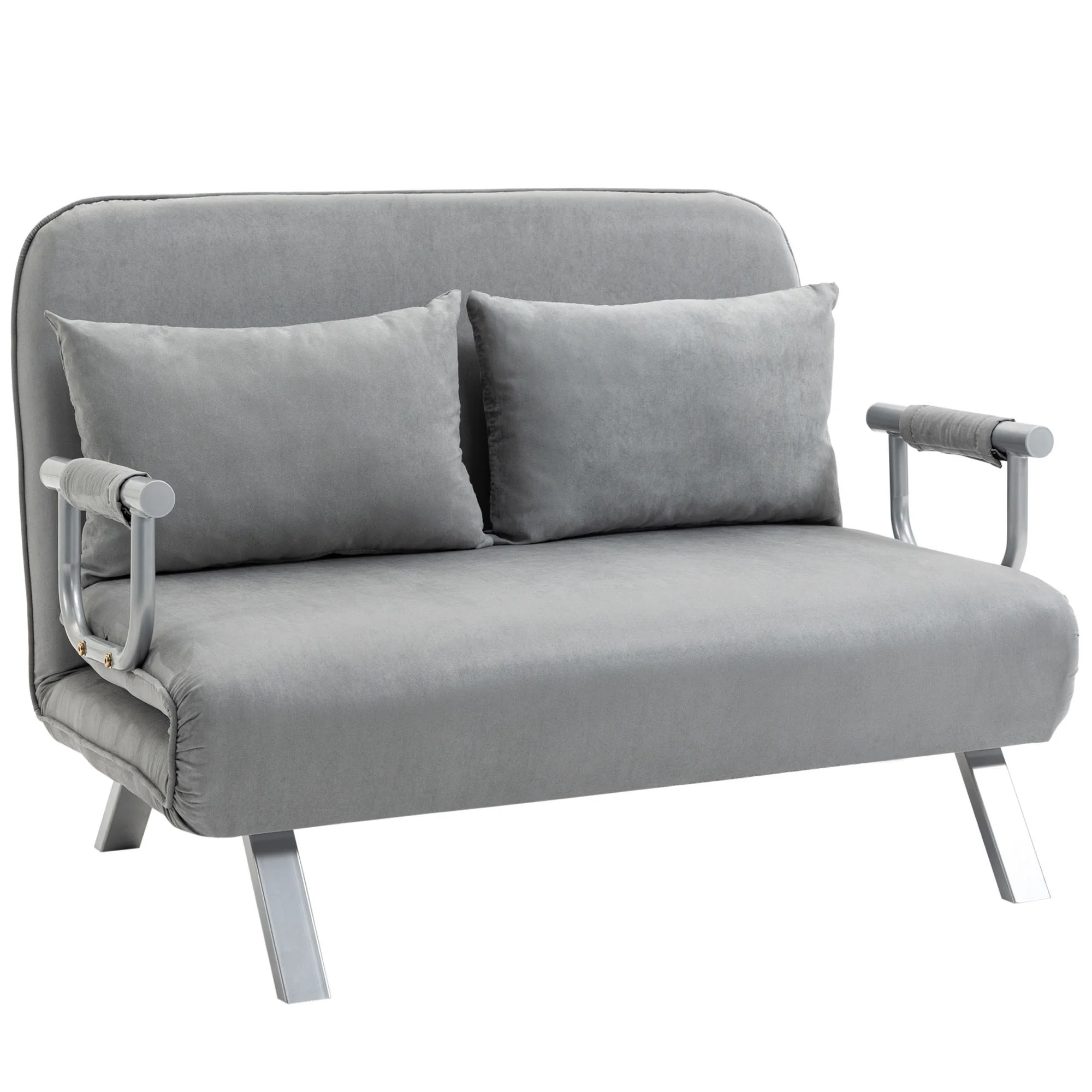 HOMCOM Fabric Convertible 2 Seater Sofa Bed W/ 2 Pillows, Light Grey - Image 11