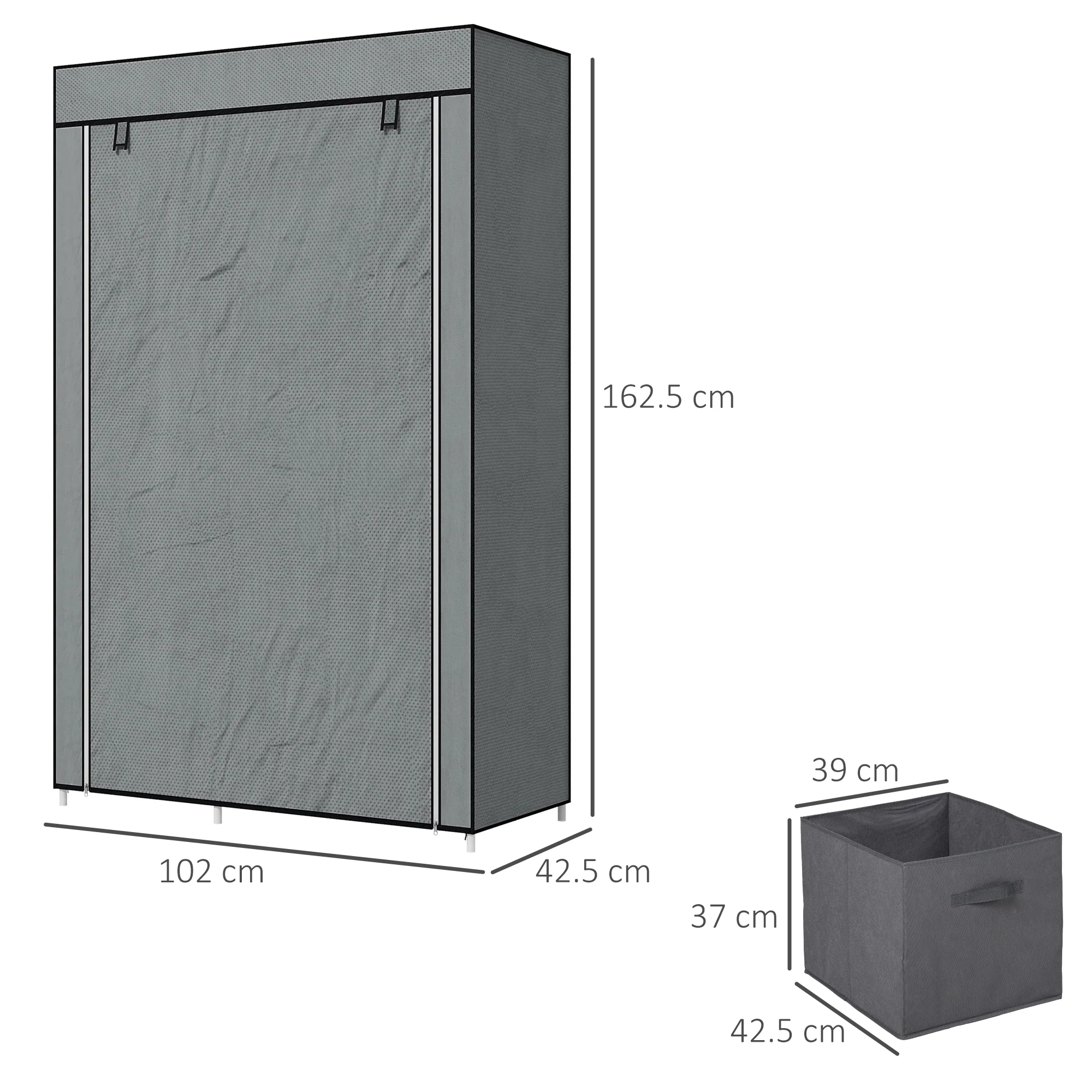 HOMCOM Fabric Portable Wardrobe With 2 Fabric Drawers, Hanging Rail, Grey - Image 5