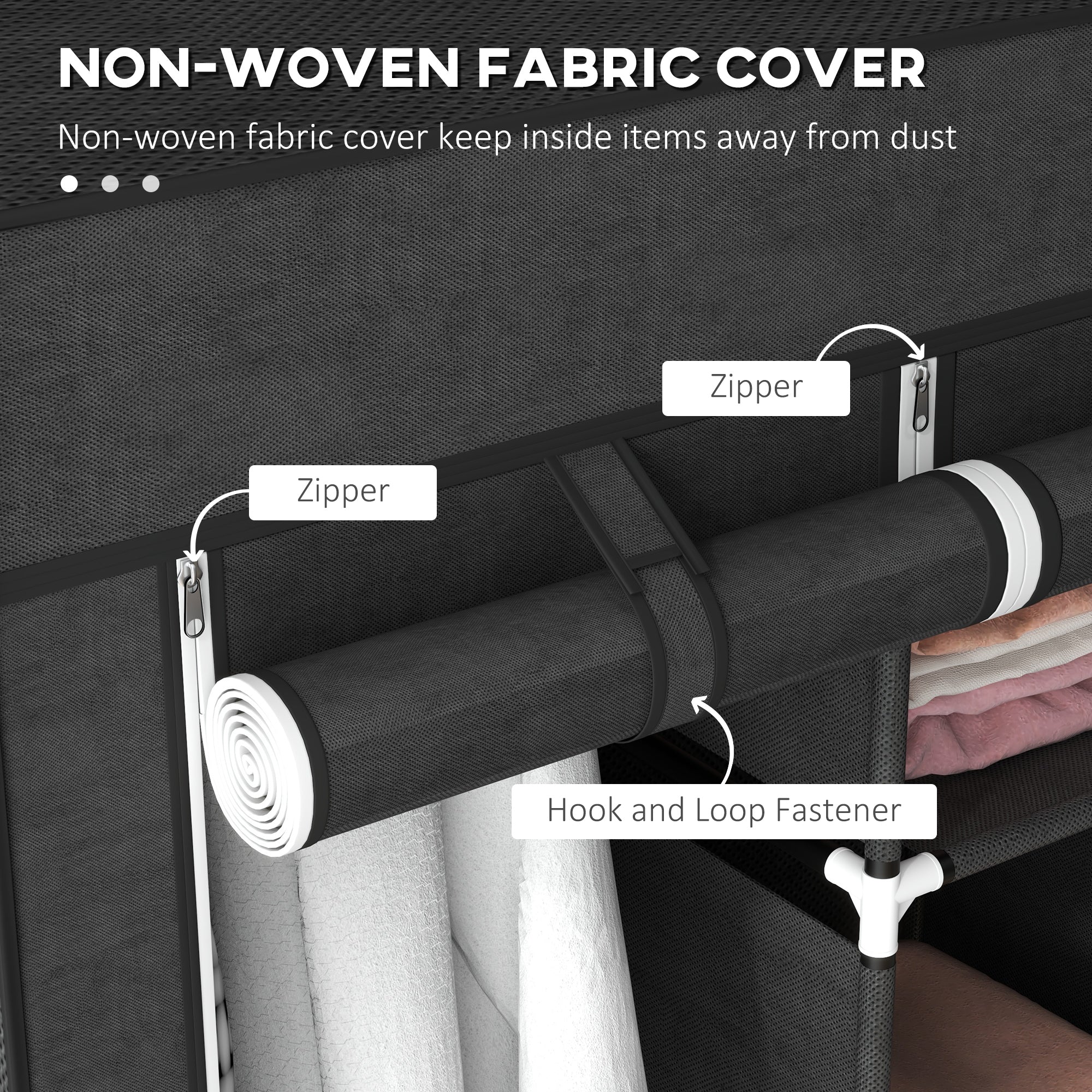 HOMCOM Fabric Portable Wardrobe with 8 Shelves 2 Hanging Rails - Image 13