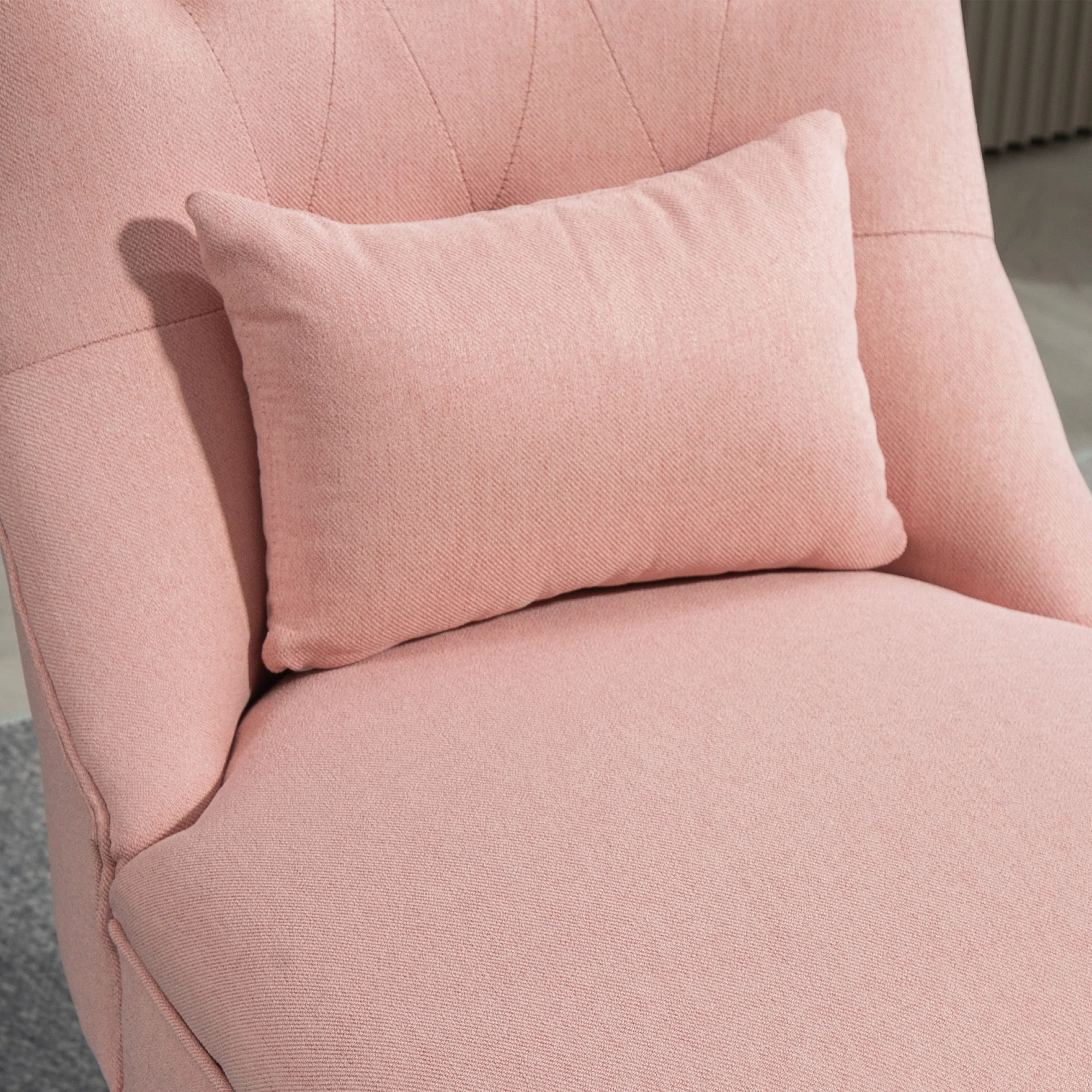 HOMCOM Fabric Single Sofa Upholstered With Pillow Wood Leg Pink - Image 8
