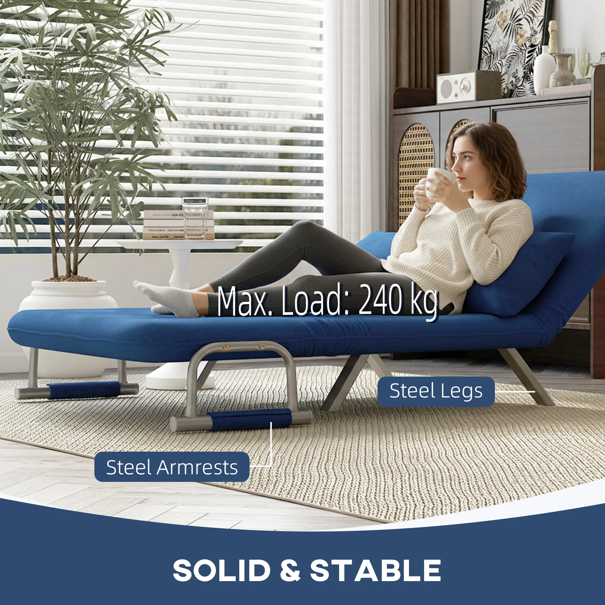 HOMCOM Fabric Sofa, Convertible 2 Seater Sofa Bed w/ Pillows, Dark Blue - Image 7