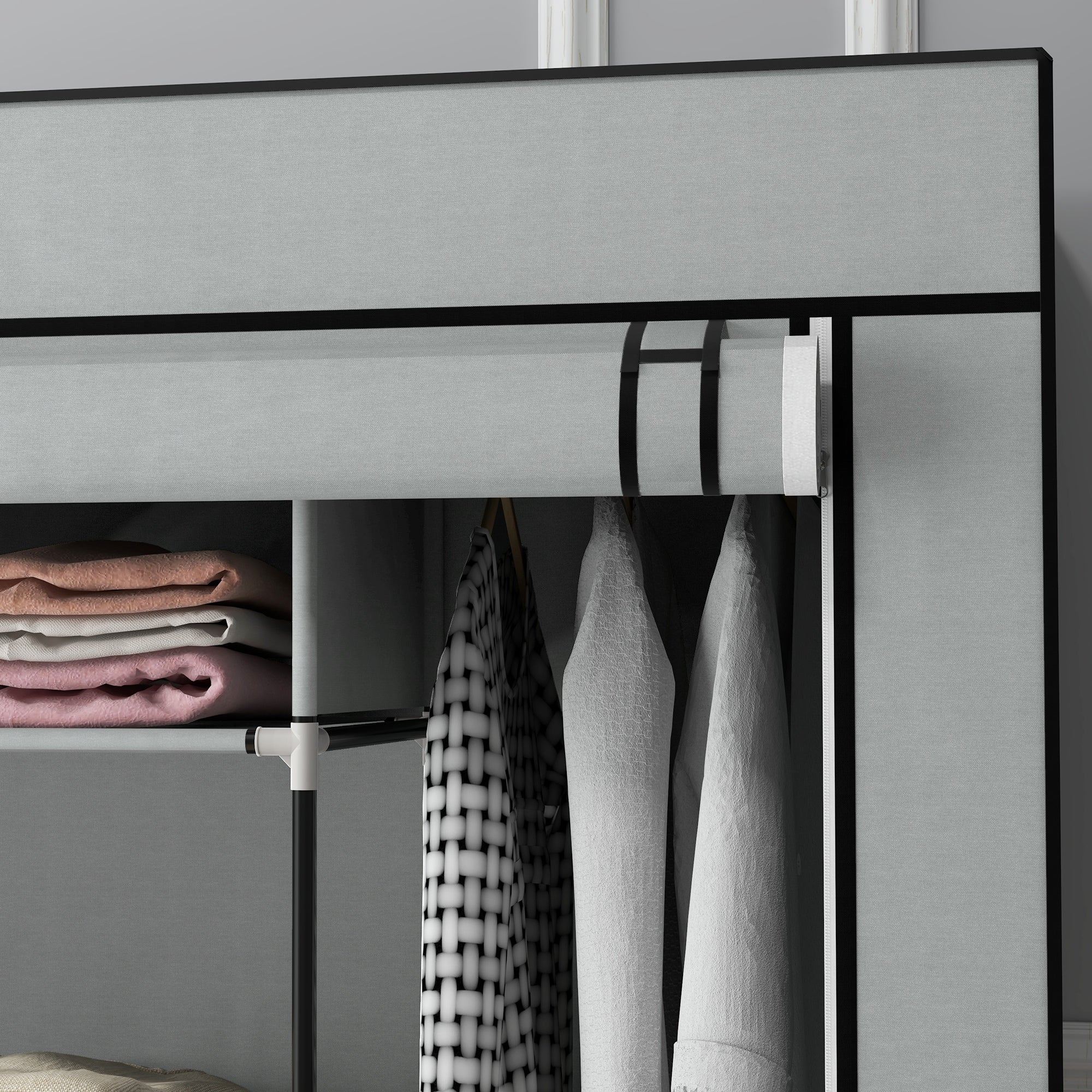 HOMCOM Fabric Wardrobe w/ 12 Shelves 2 Hanging Rails Foldable Closets - Image 7